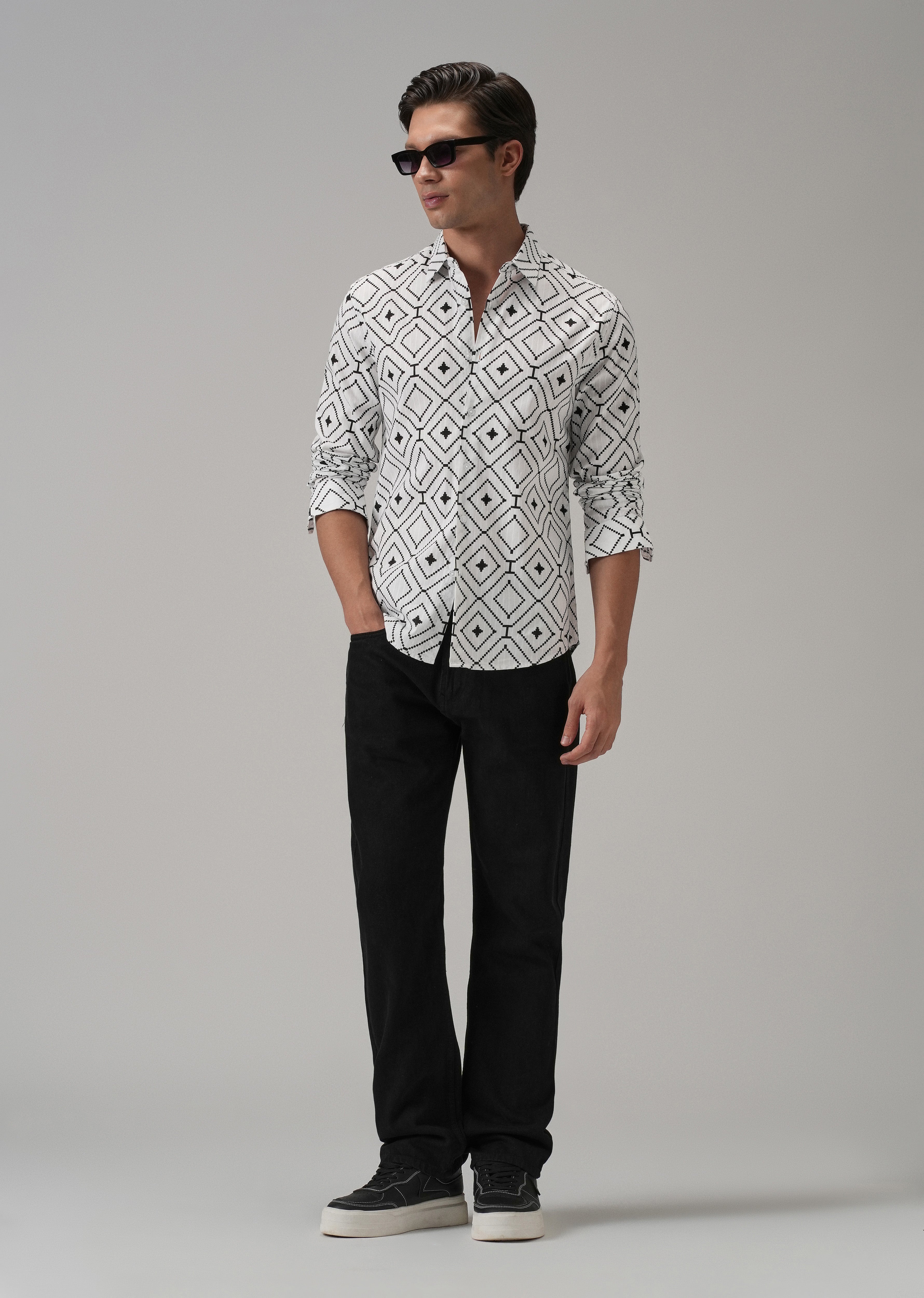 White Diamond Pattern Print Shirt
