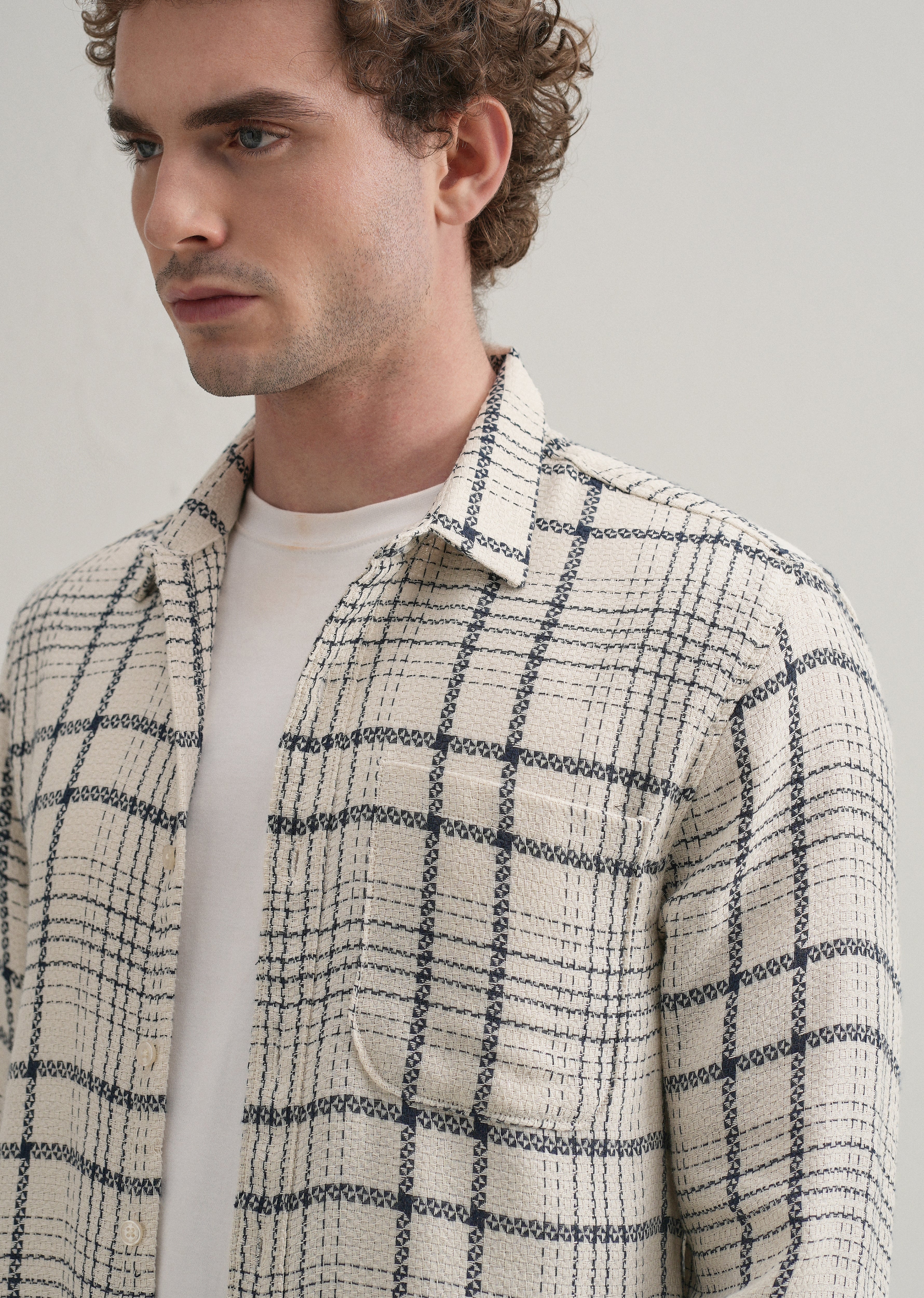 White Dobby Check Shirt