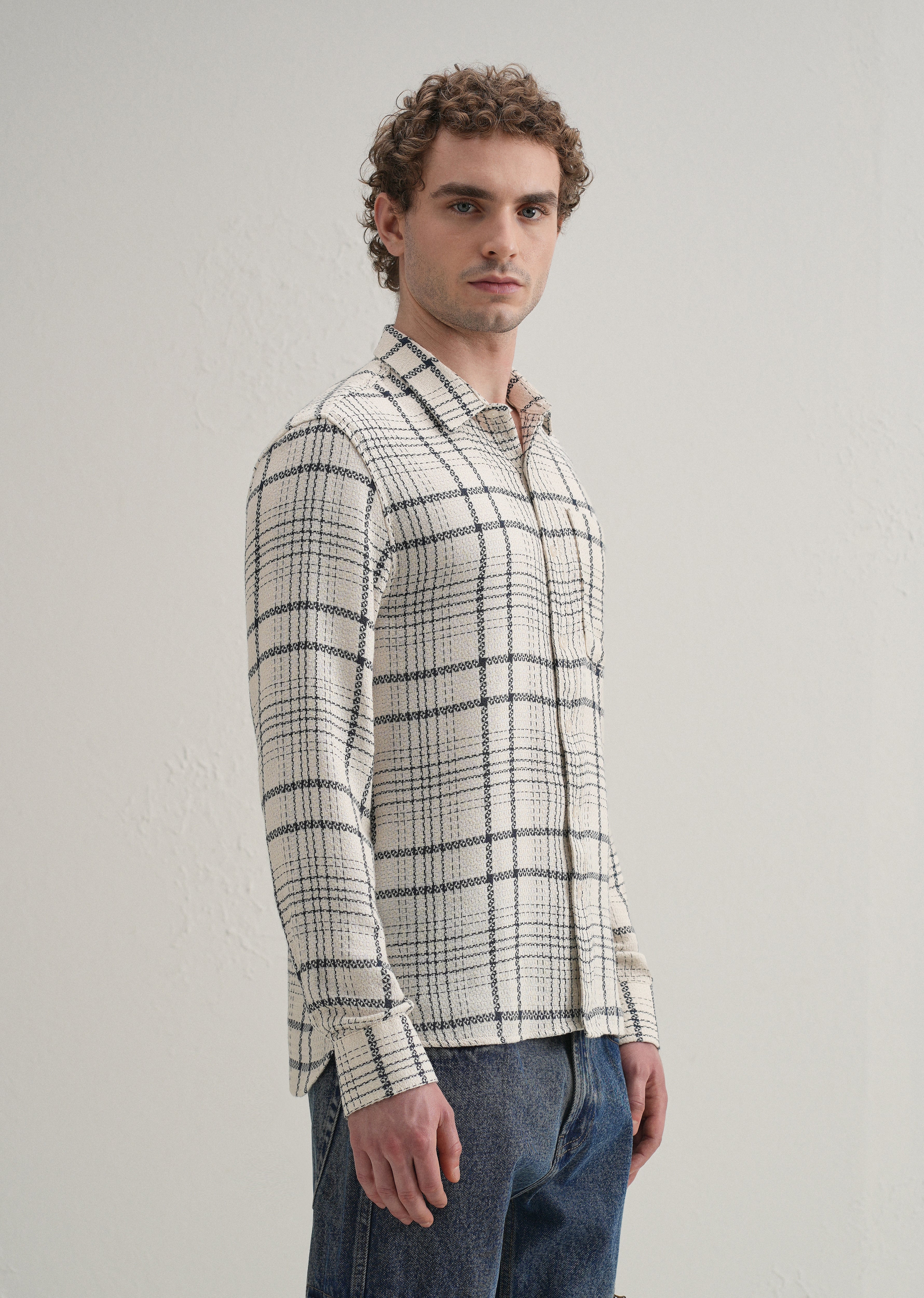 White Dobby Check Shirt