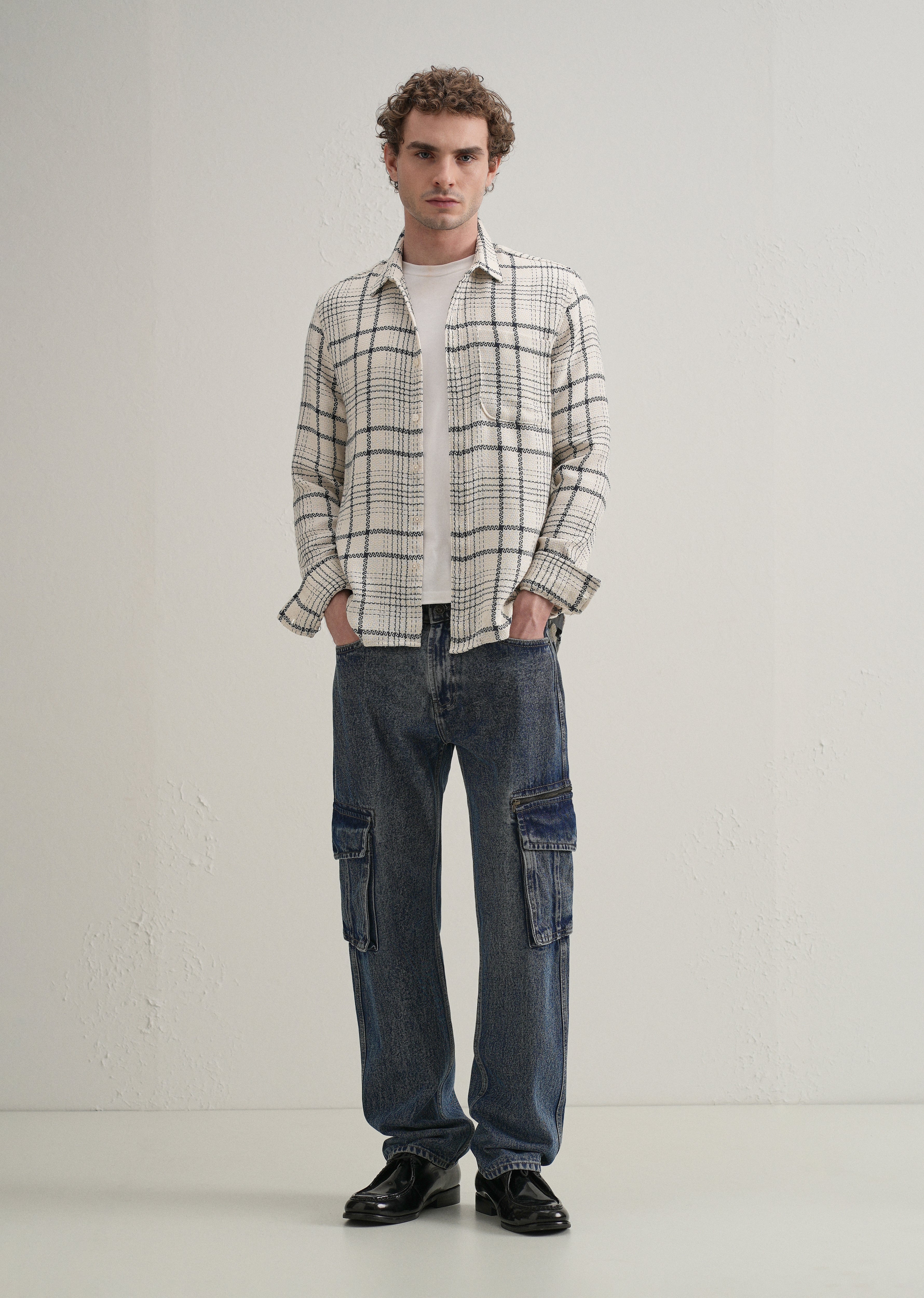 White Dobby Check Shirt