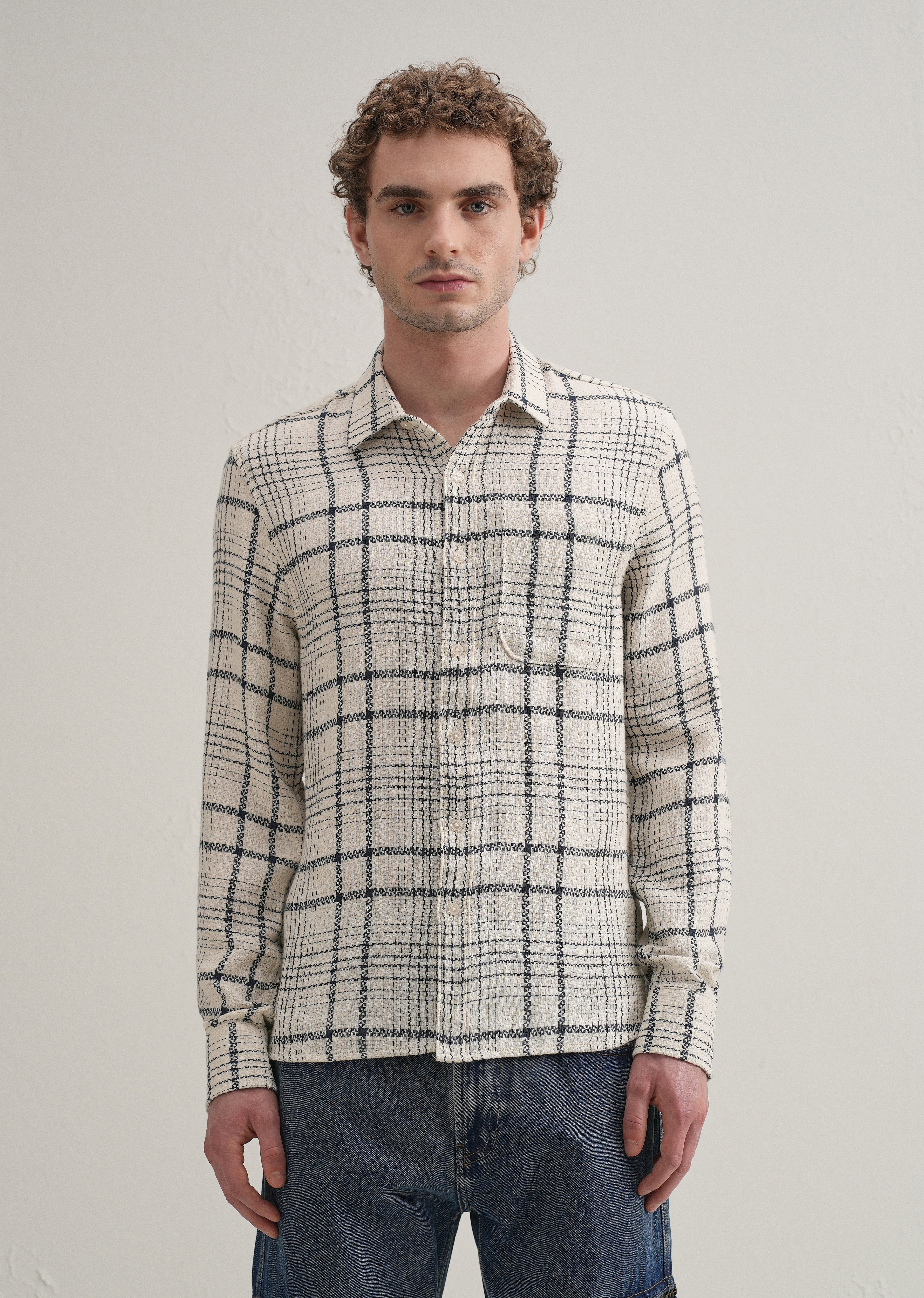 White Dobby Check Shirt