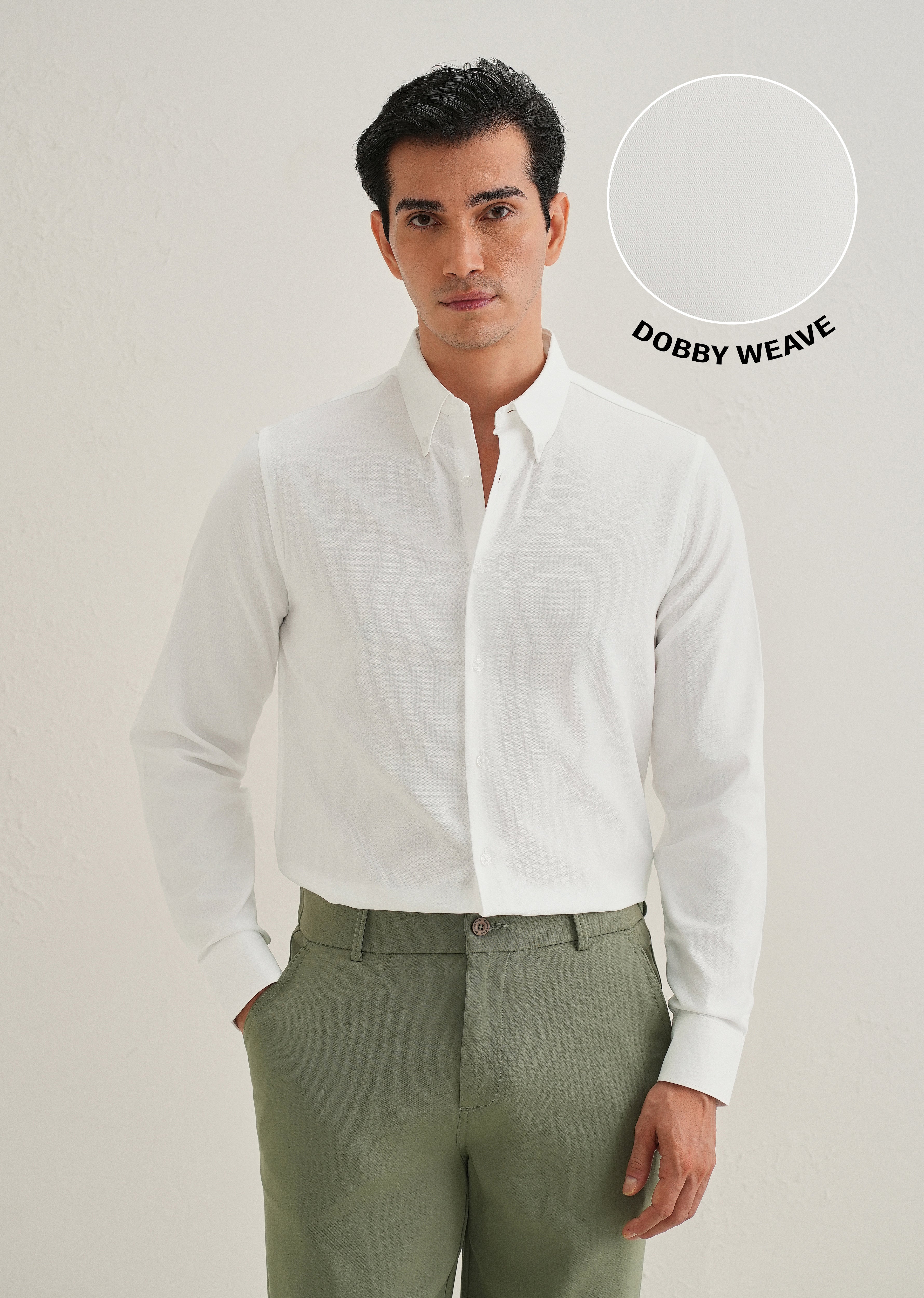 White Dobby Micro-Check Shirt