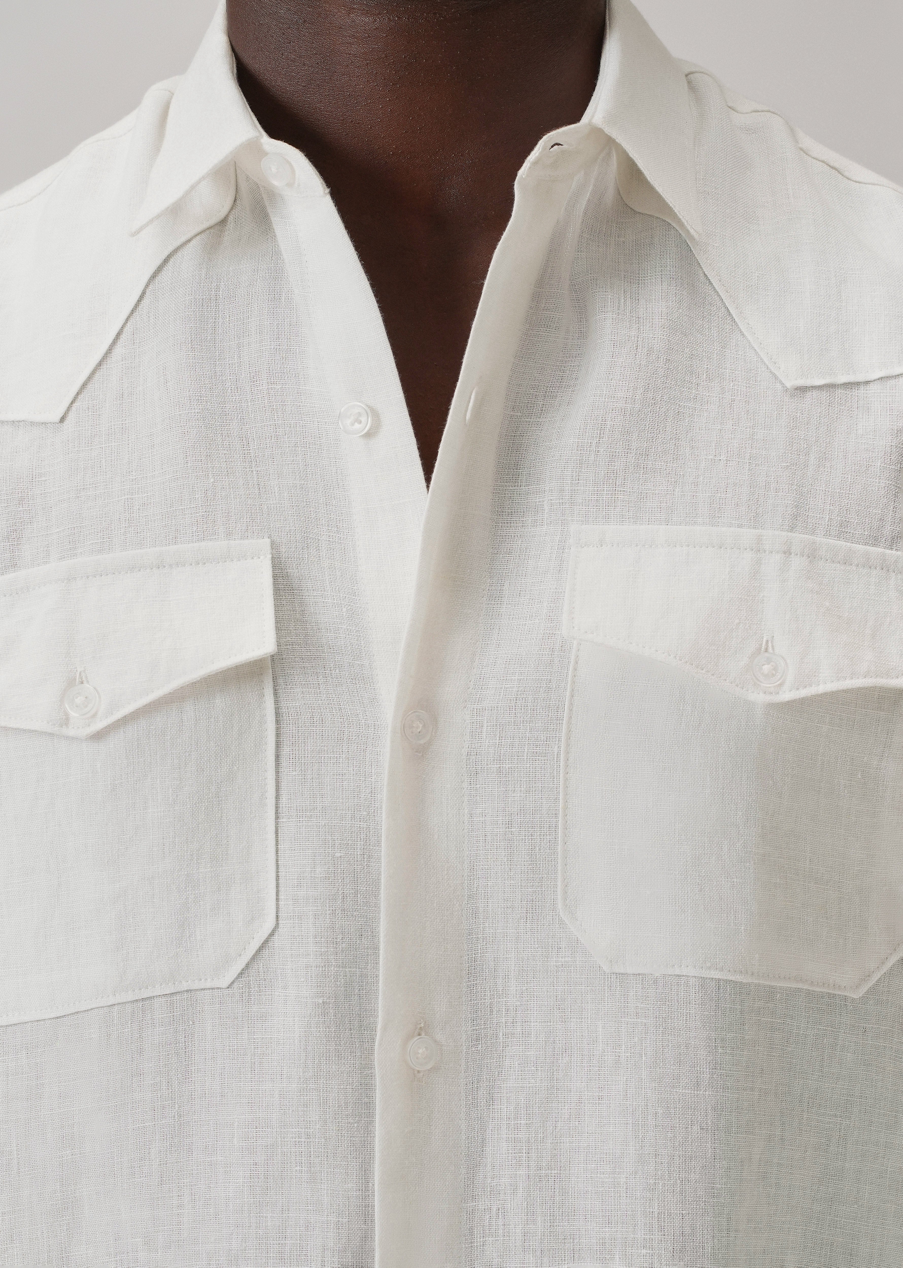 White Double Pocket 100% Pure Irish Linen Shirt