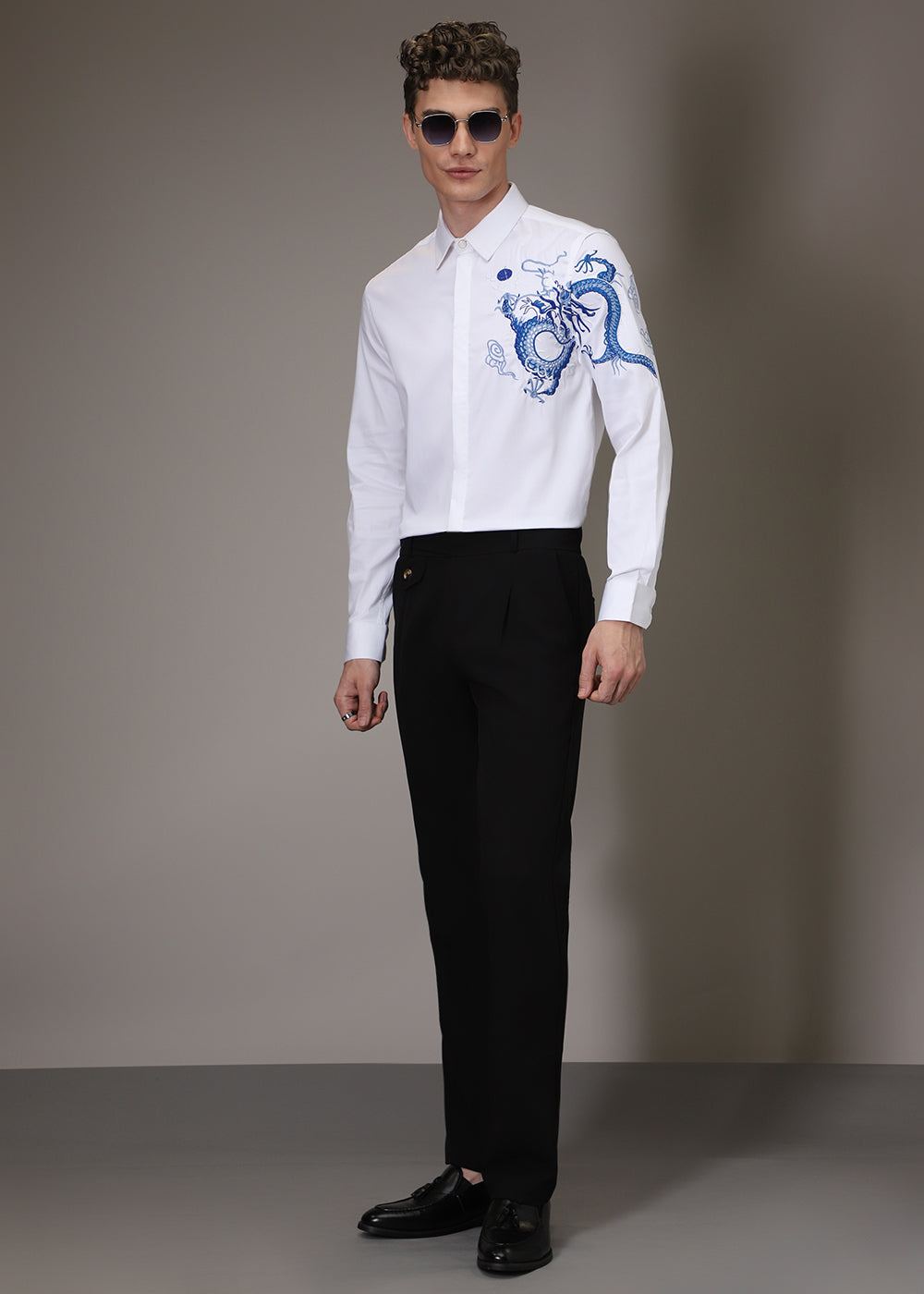 White Dragon Embroidery Shirt