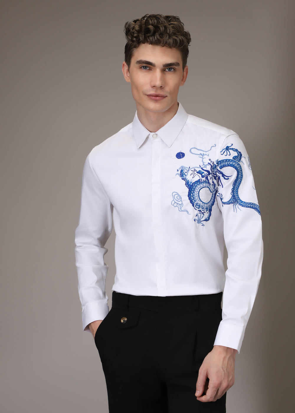 White Dragon Embroidery Shirt
