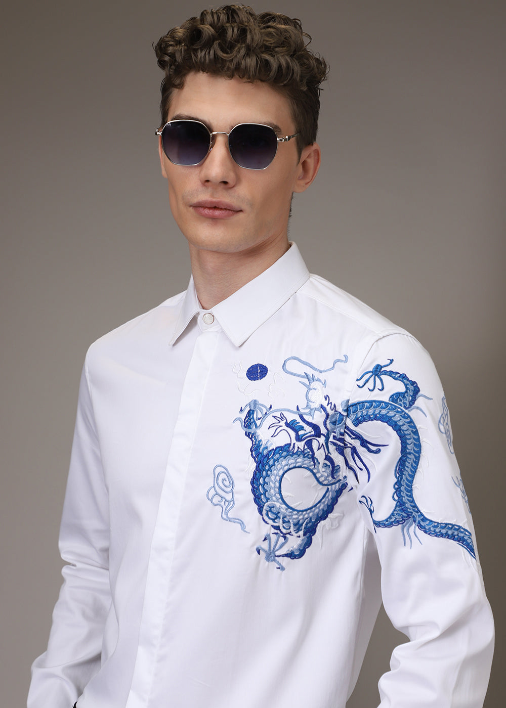 White Dragon Embroidery Shirt