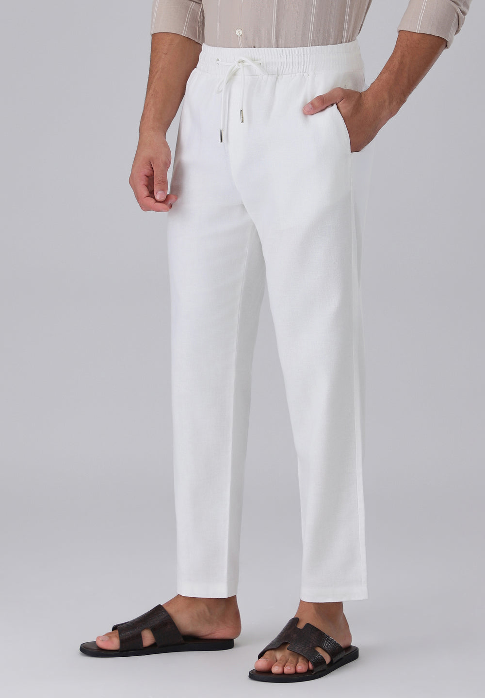 White Drawstring Linen Pant