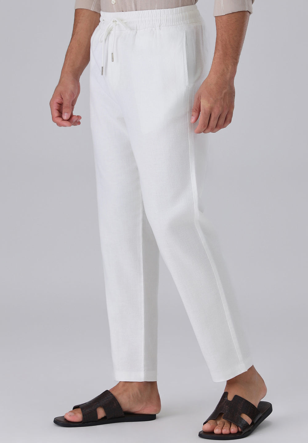 White Drawstring Linen Pant