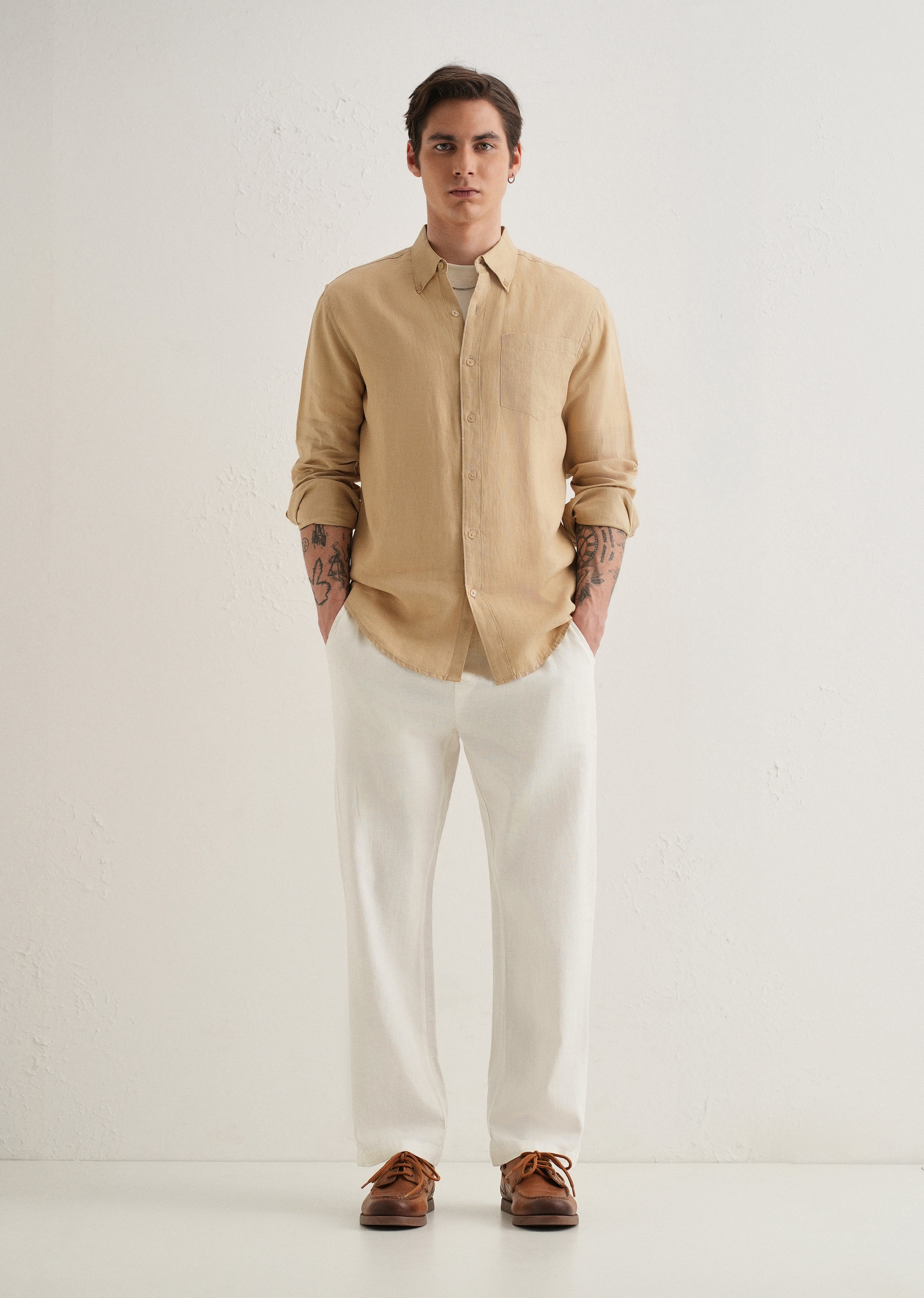 White Drawstring Linen Pant