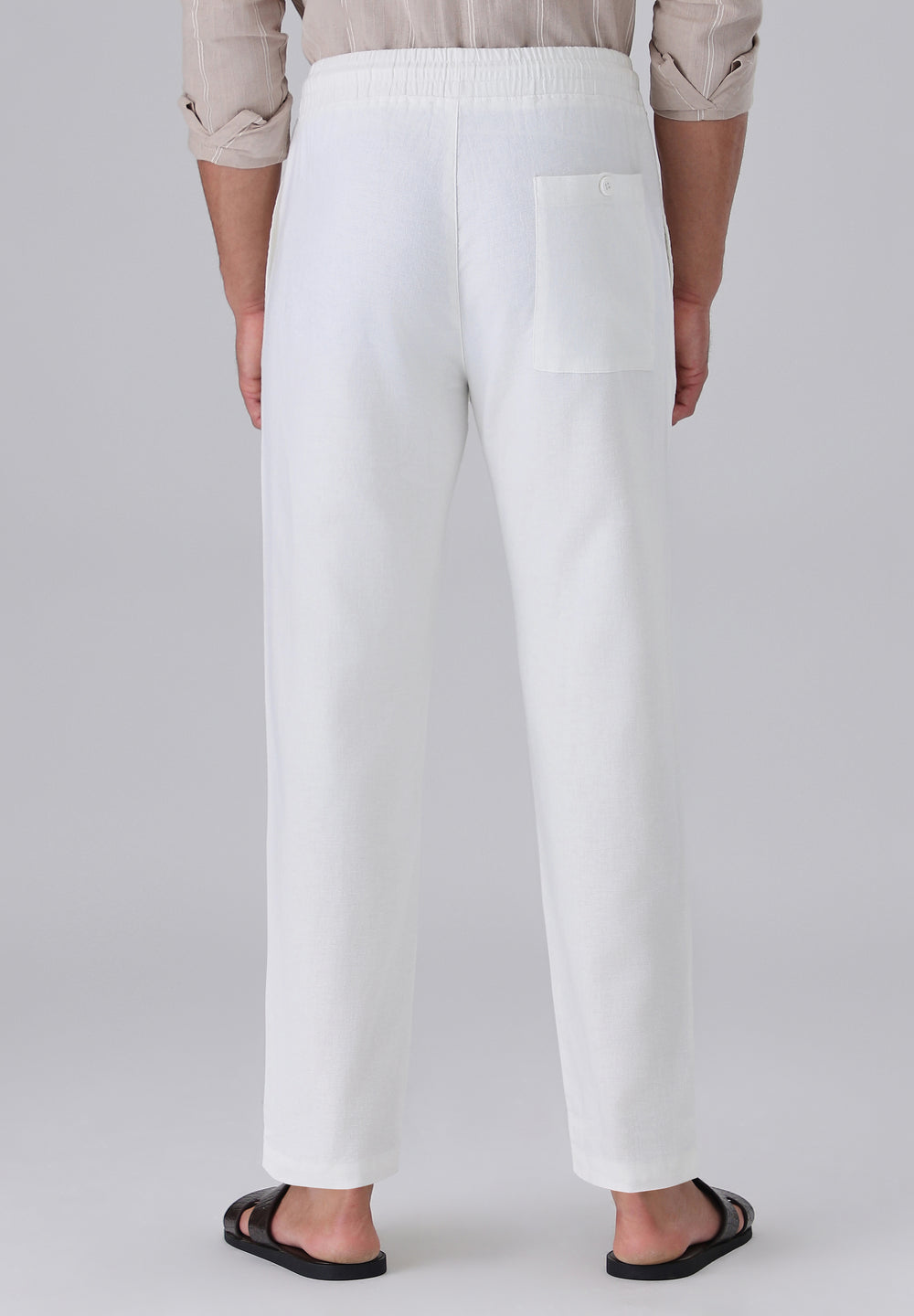 White Drawstring Linen Pant