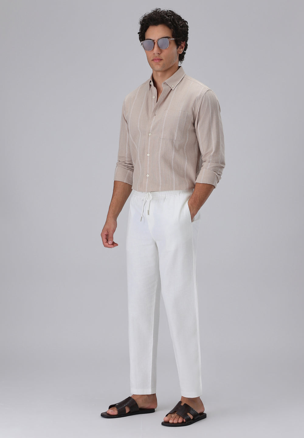 White Drawstring Linen Pant
