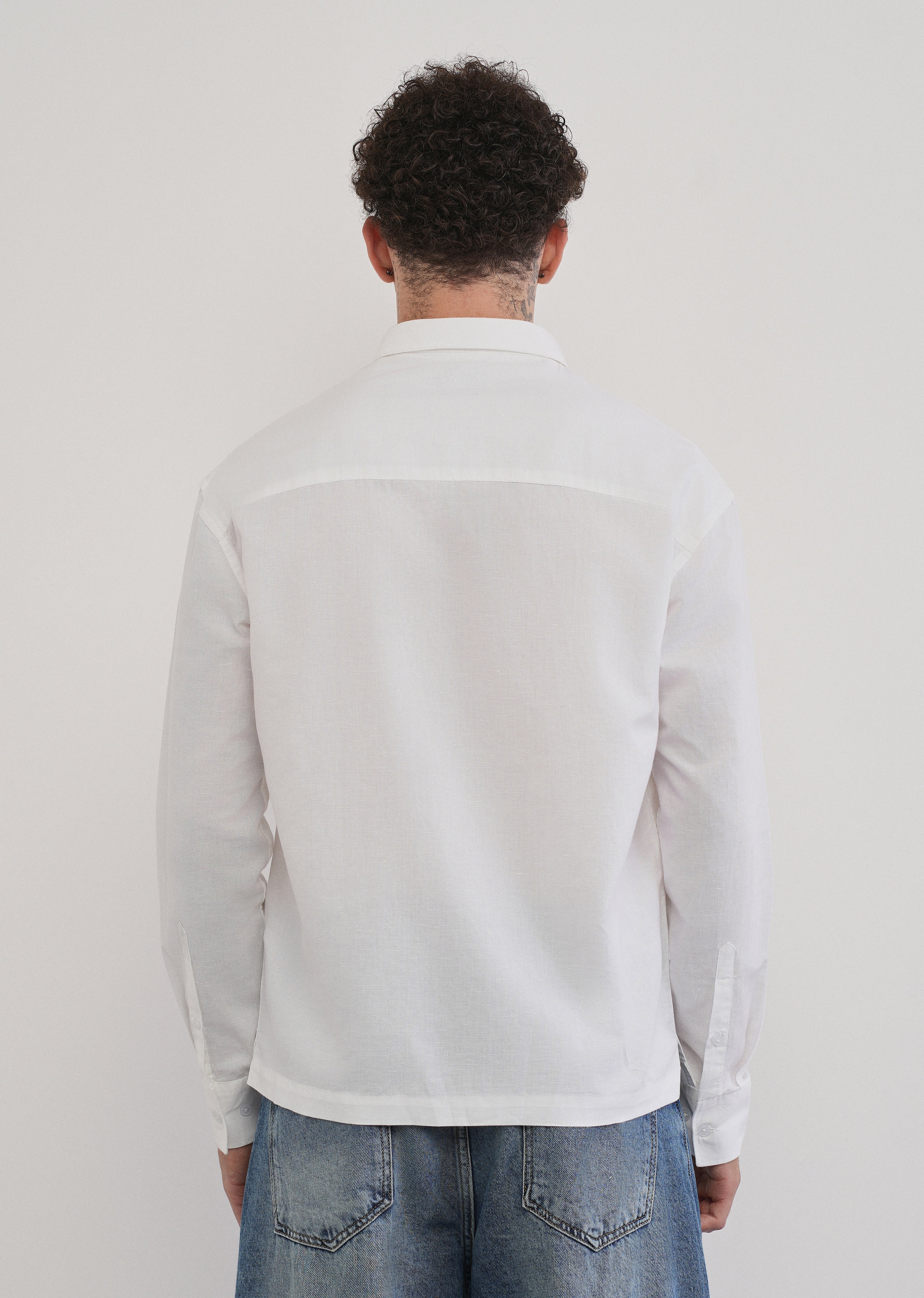 White Dual Pocket Cotton Linen Shirt
