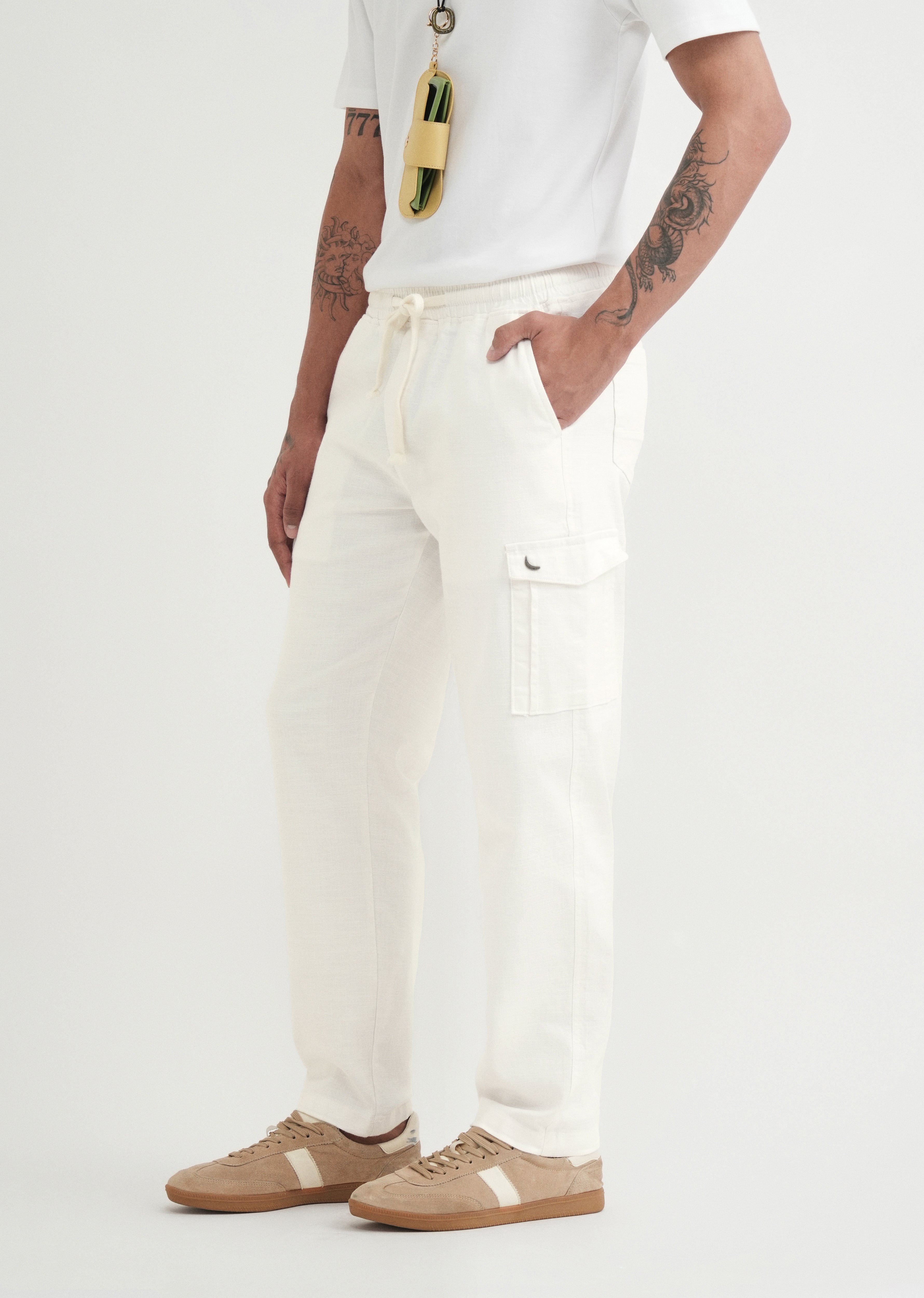 White Elasticated Relaxed Fit Cargo Pant