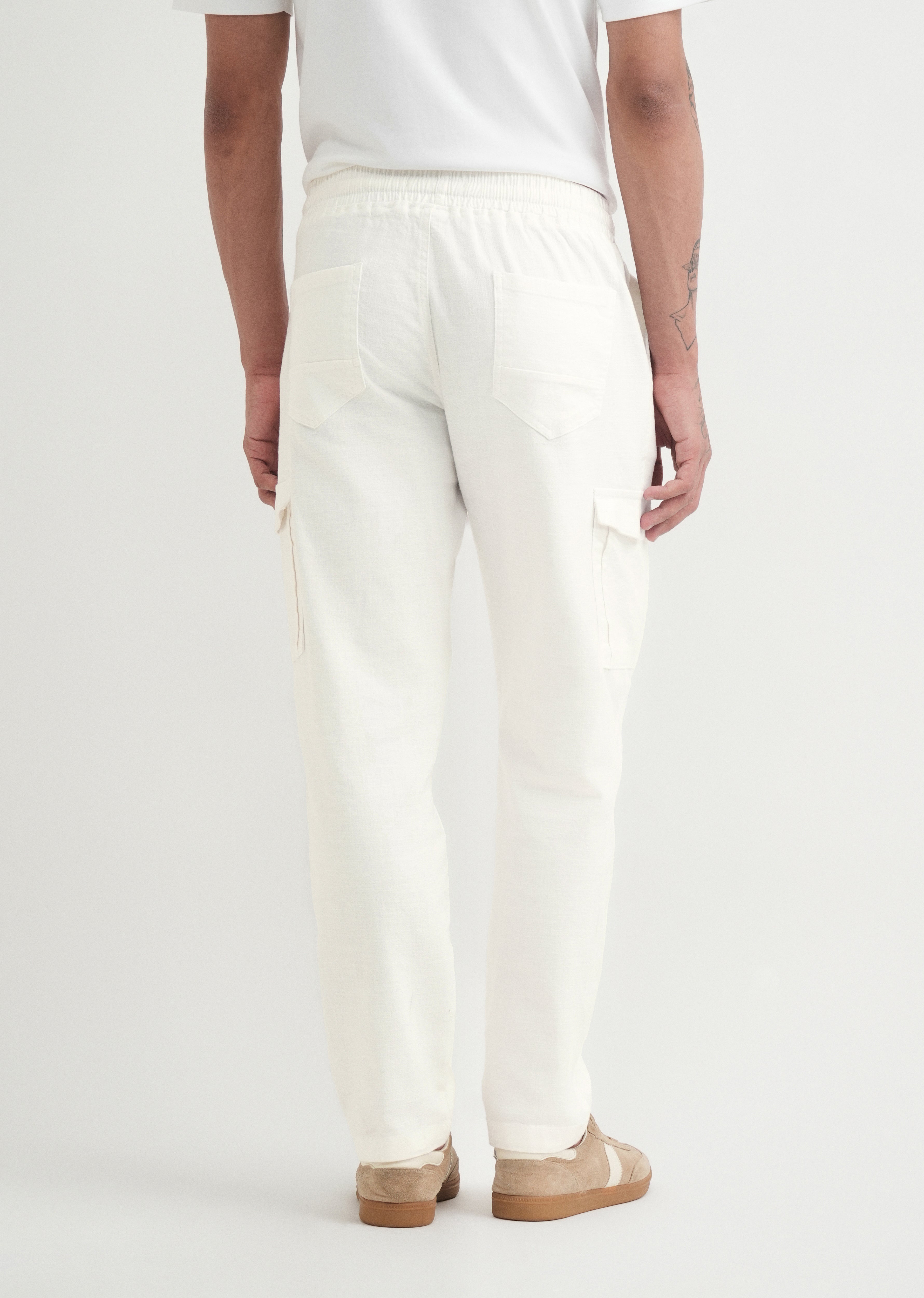 White Elasticated Relaxed Fit Cargo Pant