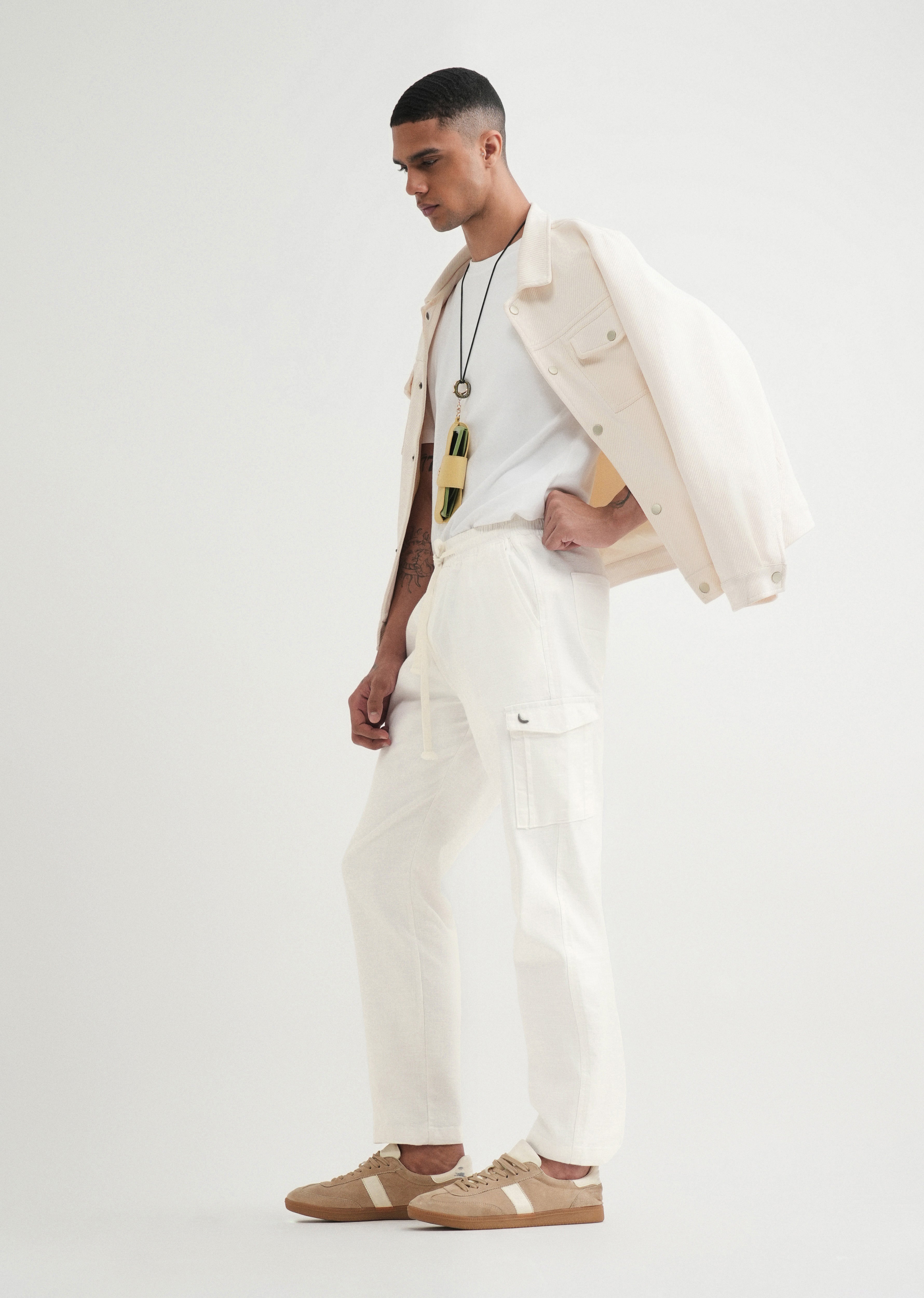 White Elasticated Relaxed Fit Cargo Pant