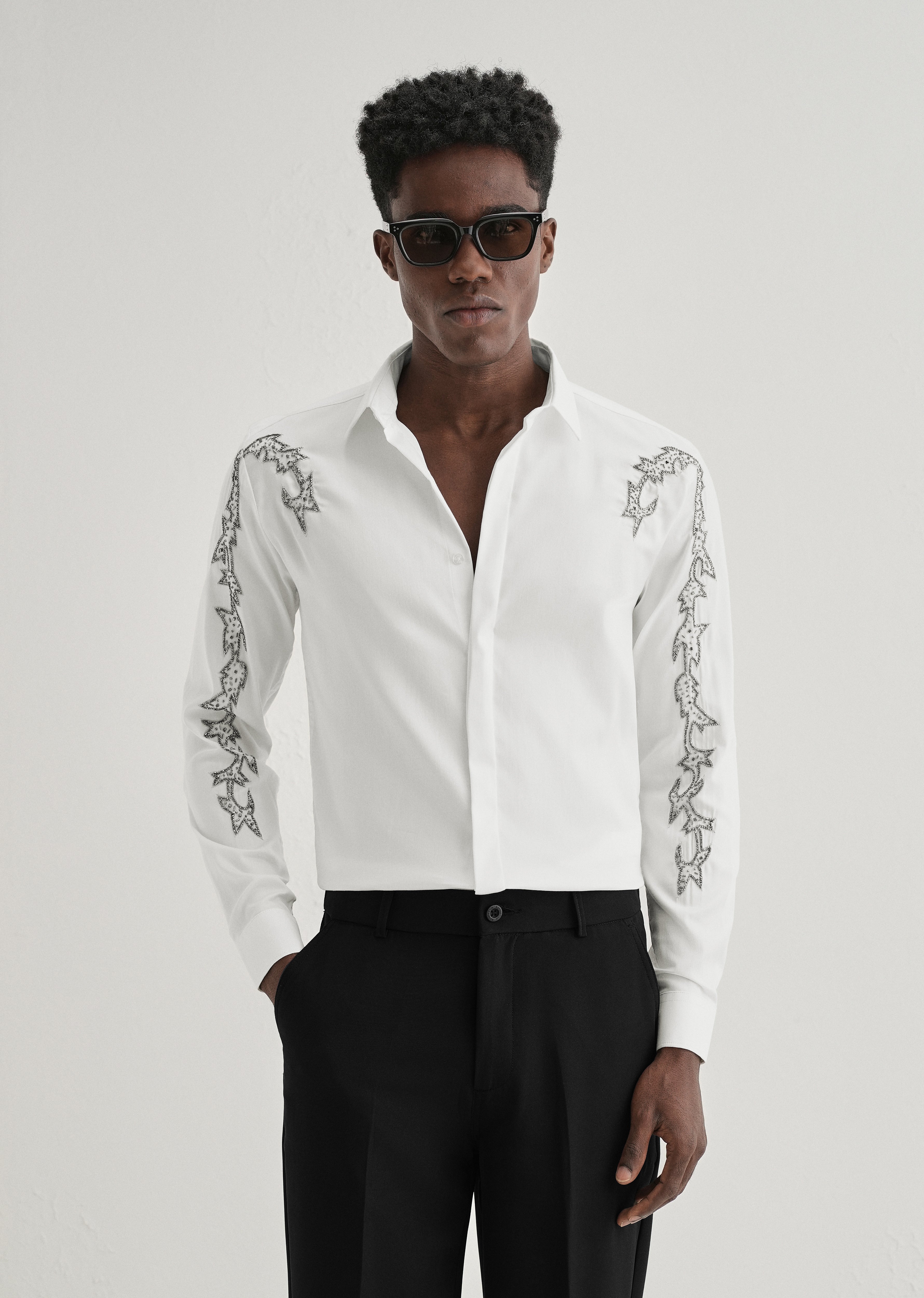 White Embellished Designer Shirt