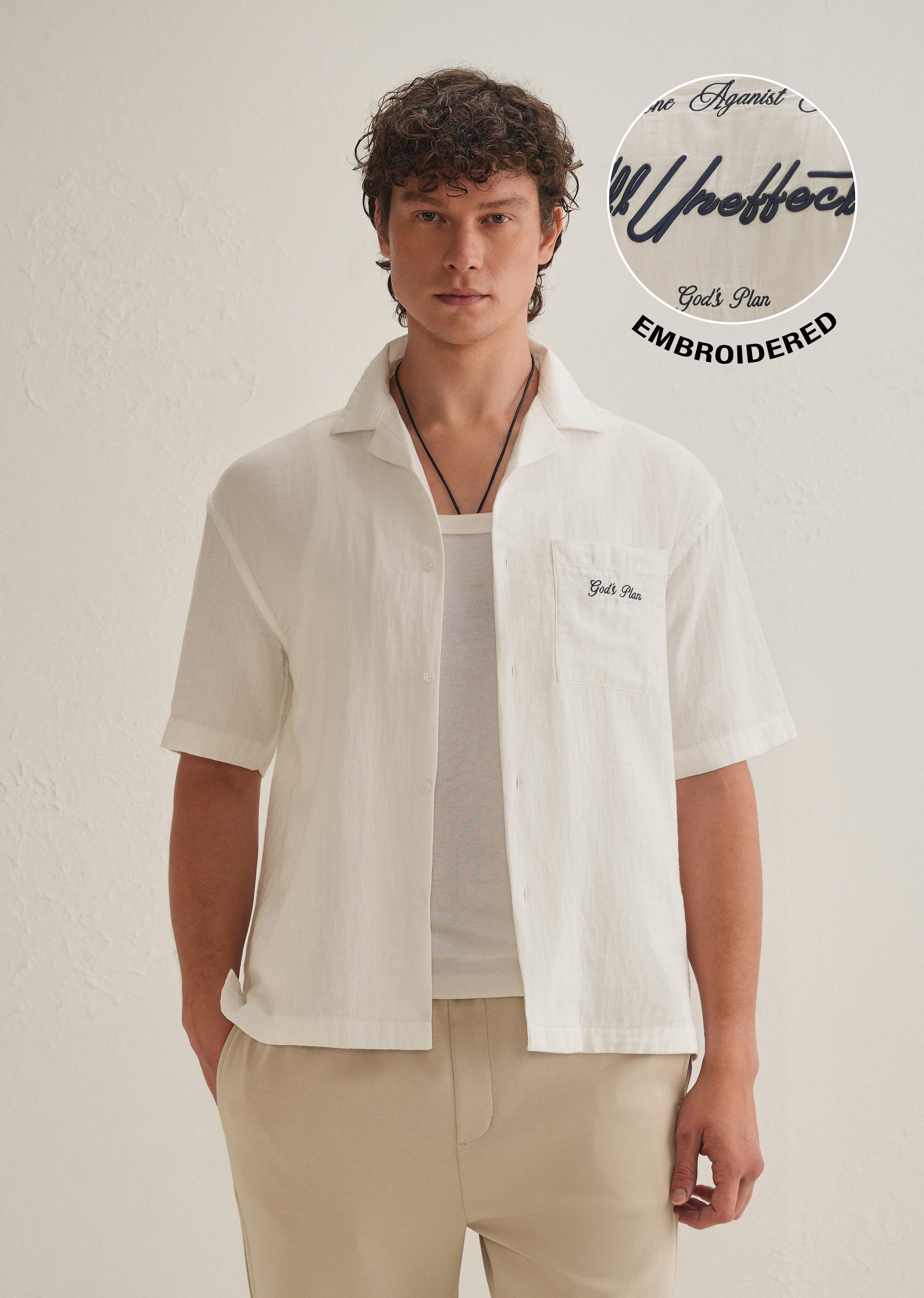 White Embroidered Double Cloth Cotton Shirt