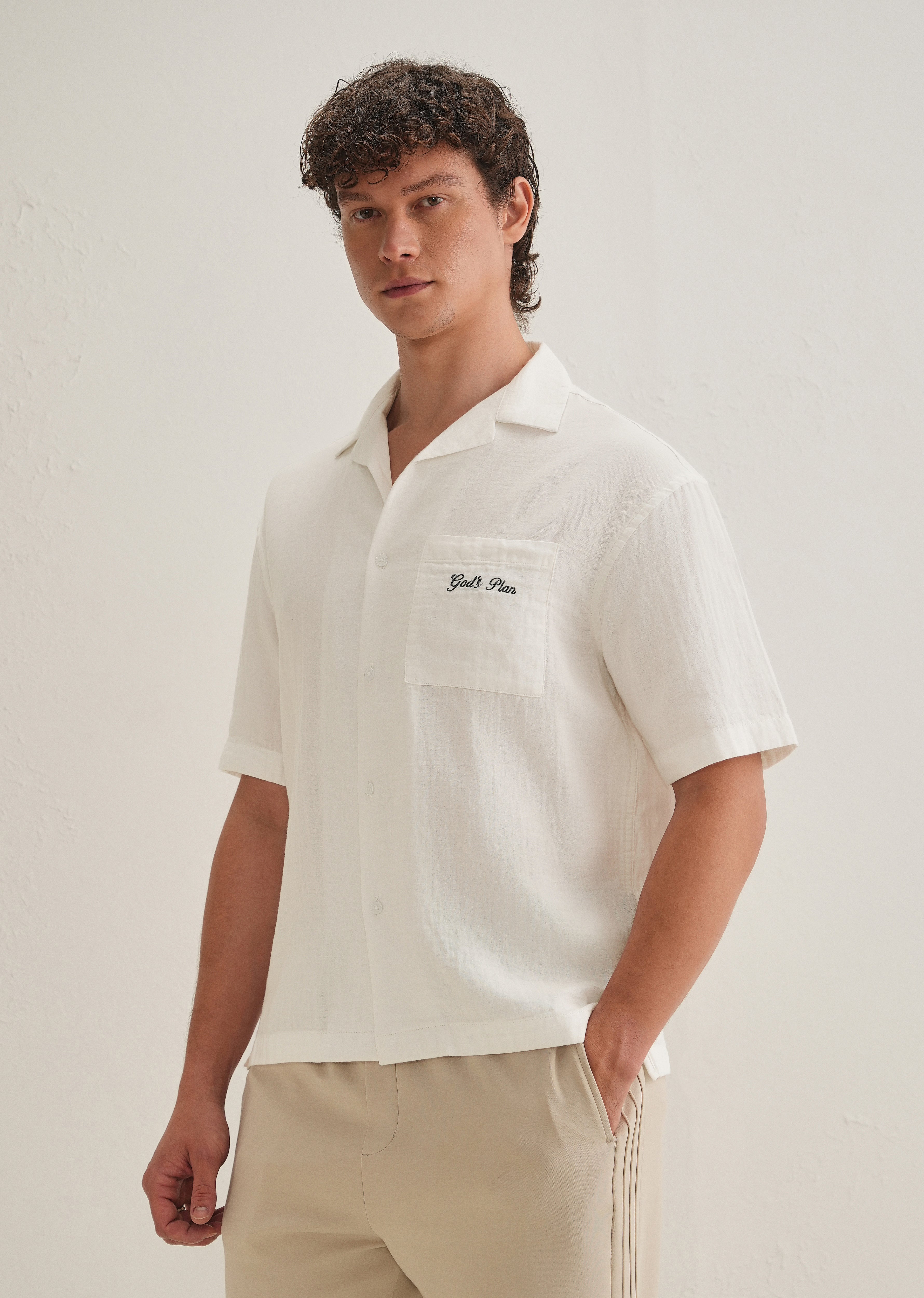 White Embroidered Double Cloth Cotton Shirt