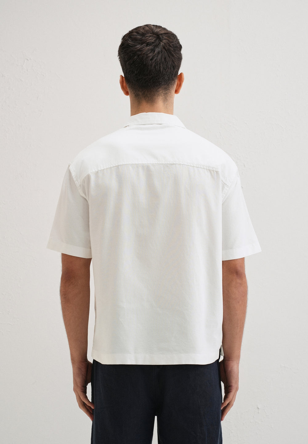 White Embroidery Cuban Collar Cotton Shirt