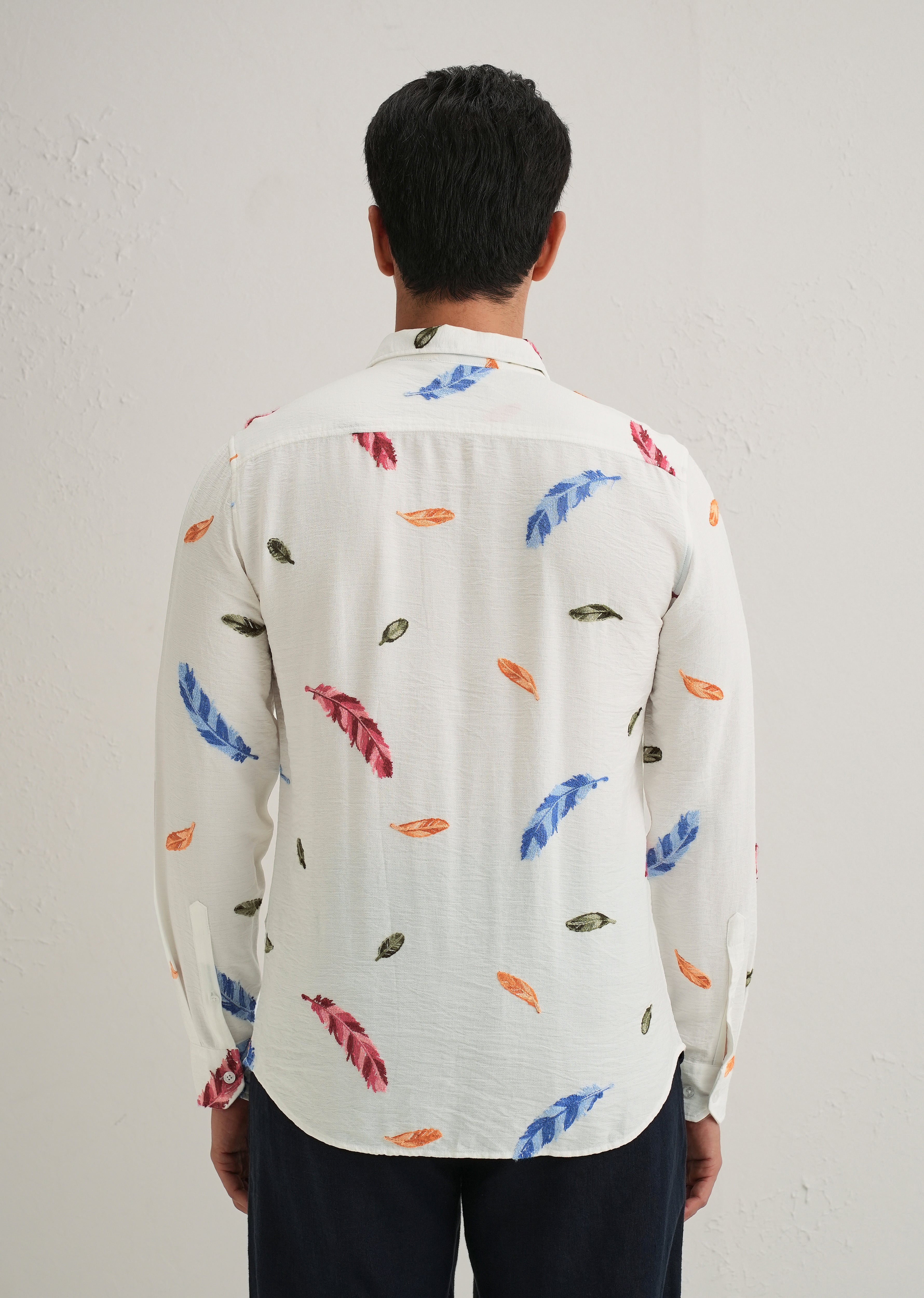 White Feather Leaf Embroidery Shirt