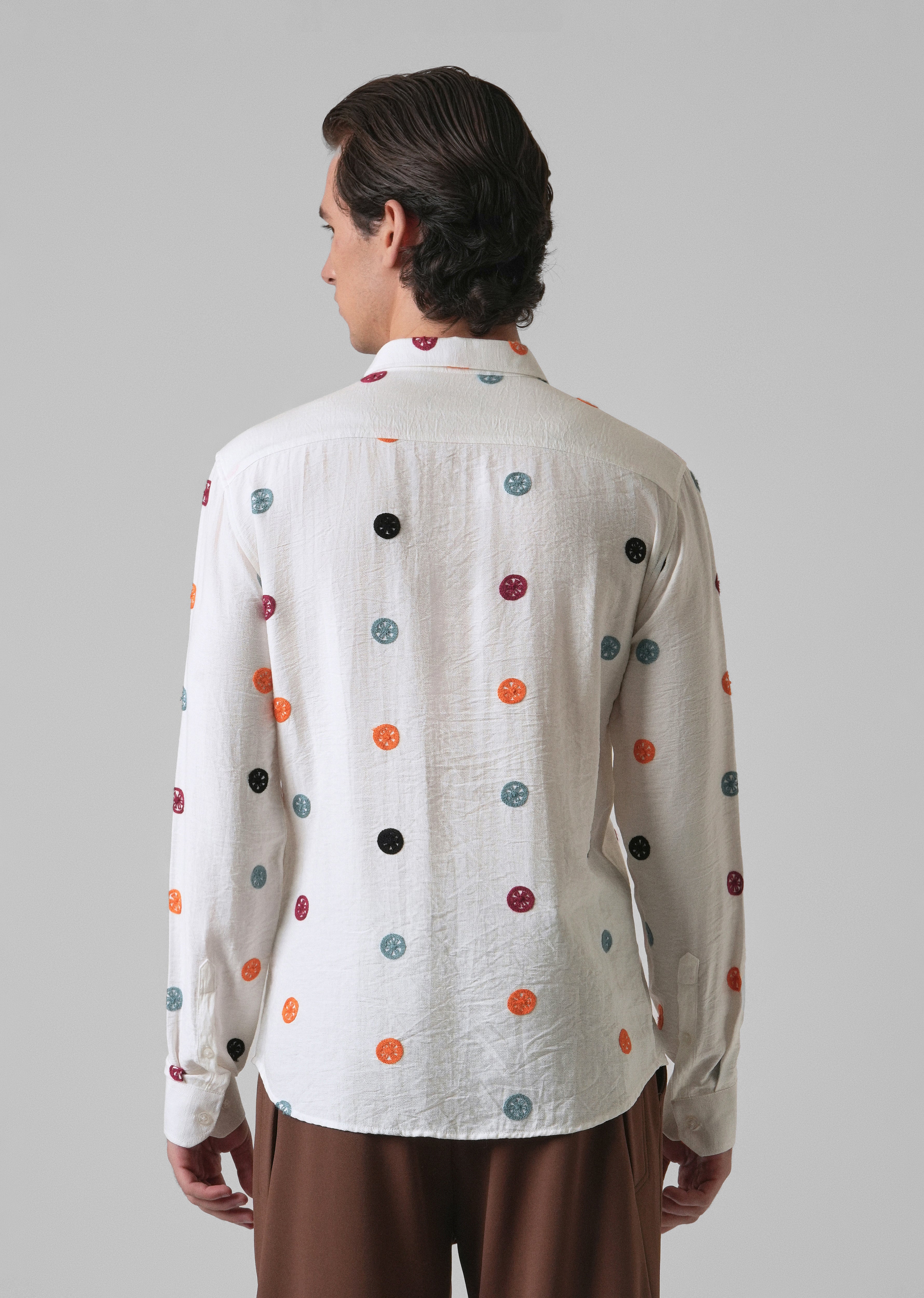 White Florescent Embroidered Shirt