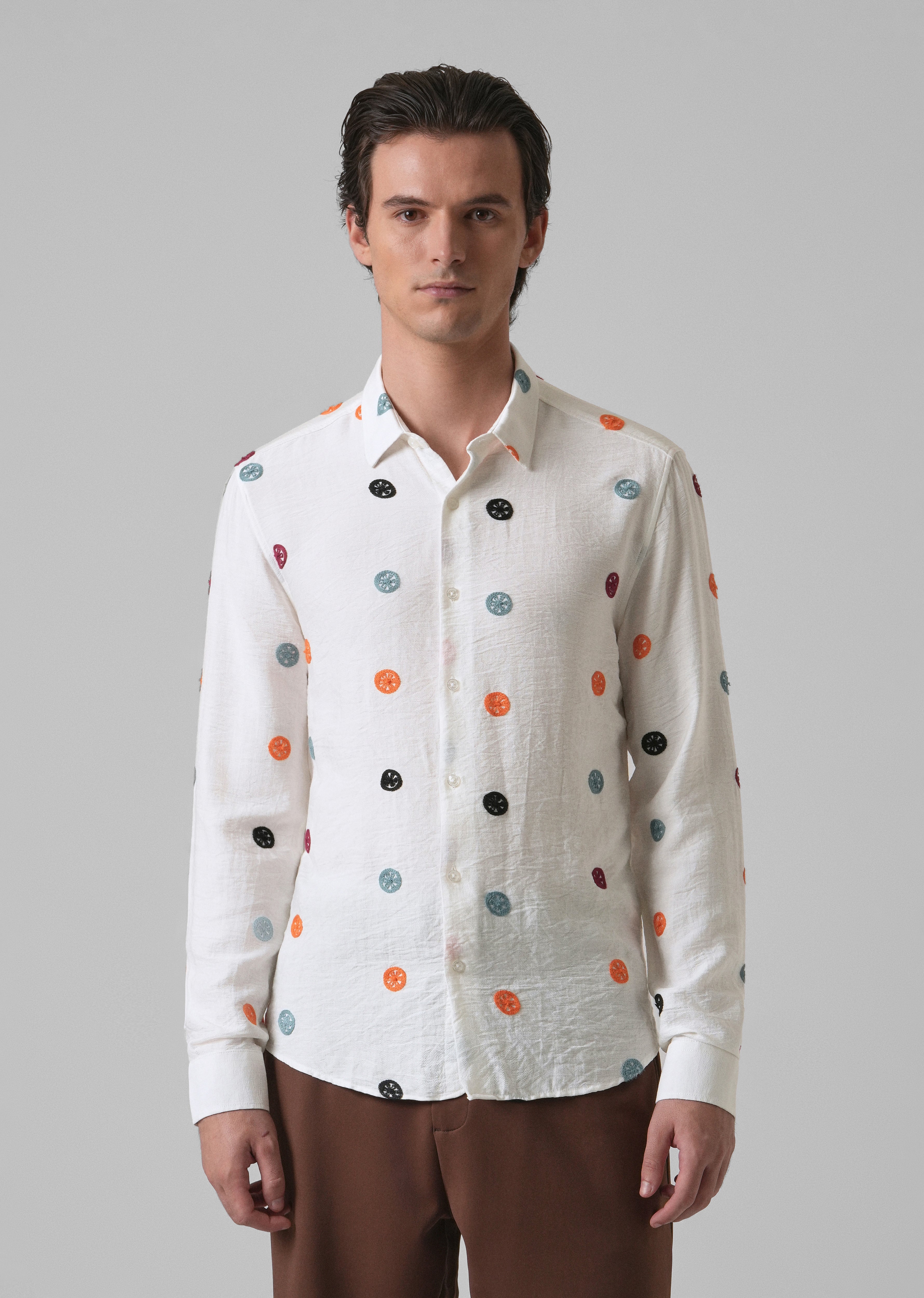 White Florescent Embroidered Shirt