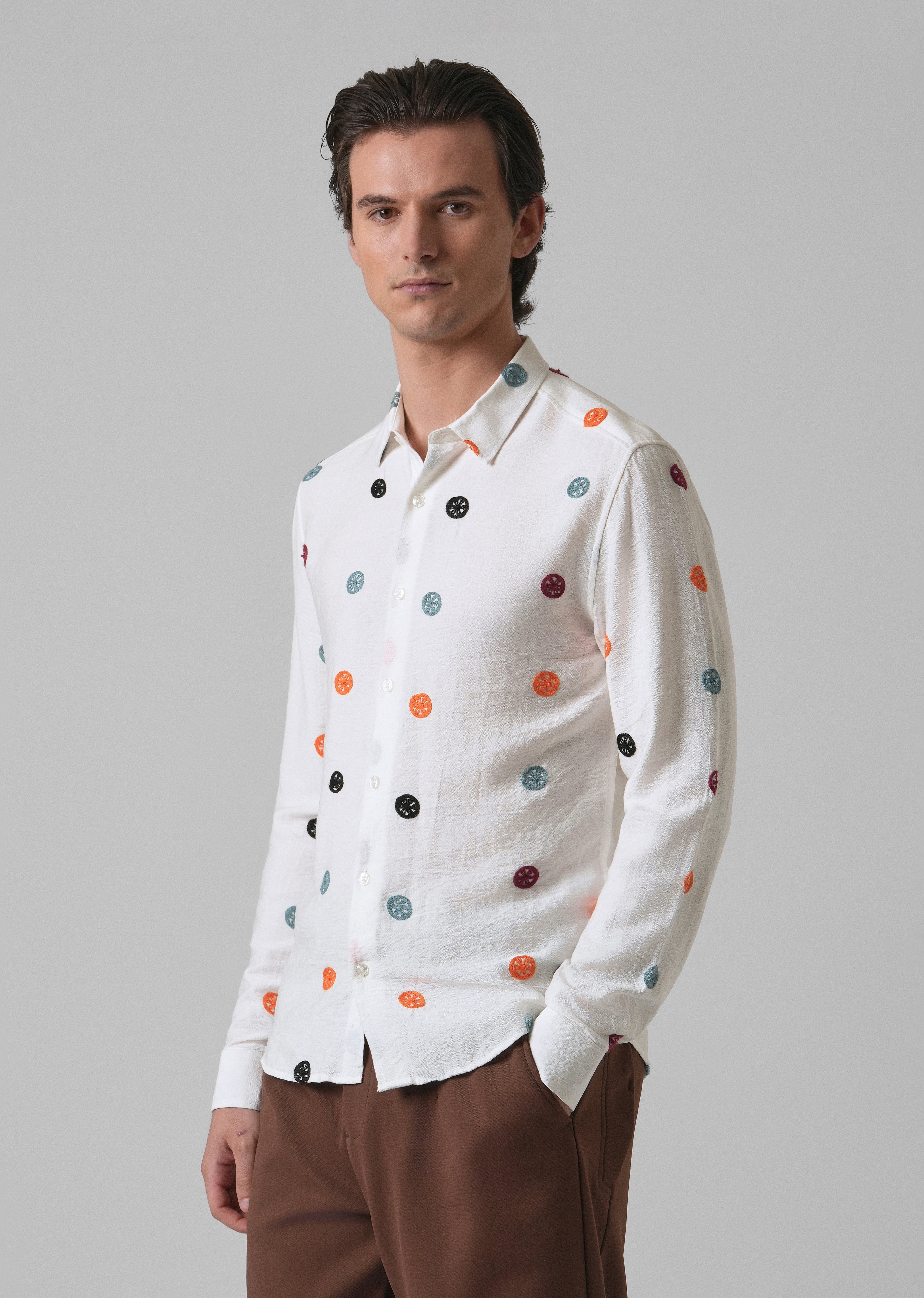White Florescent Embroidered Shirt