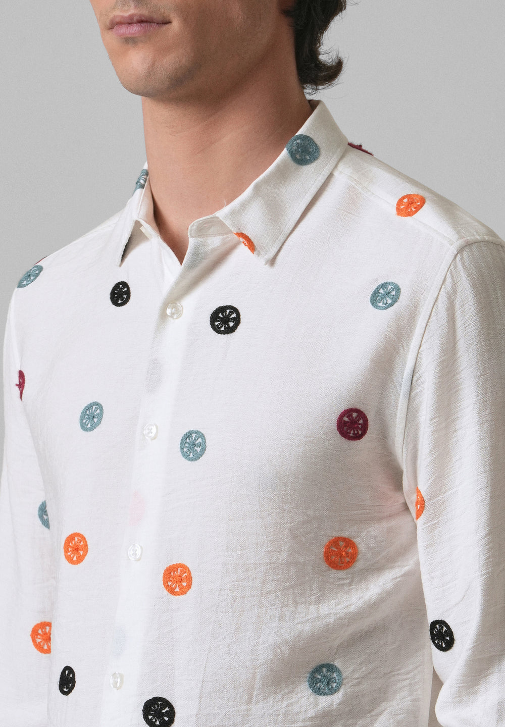 White Florescent Embroidered Shirt