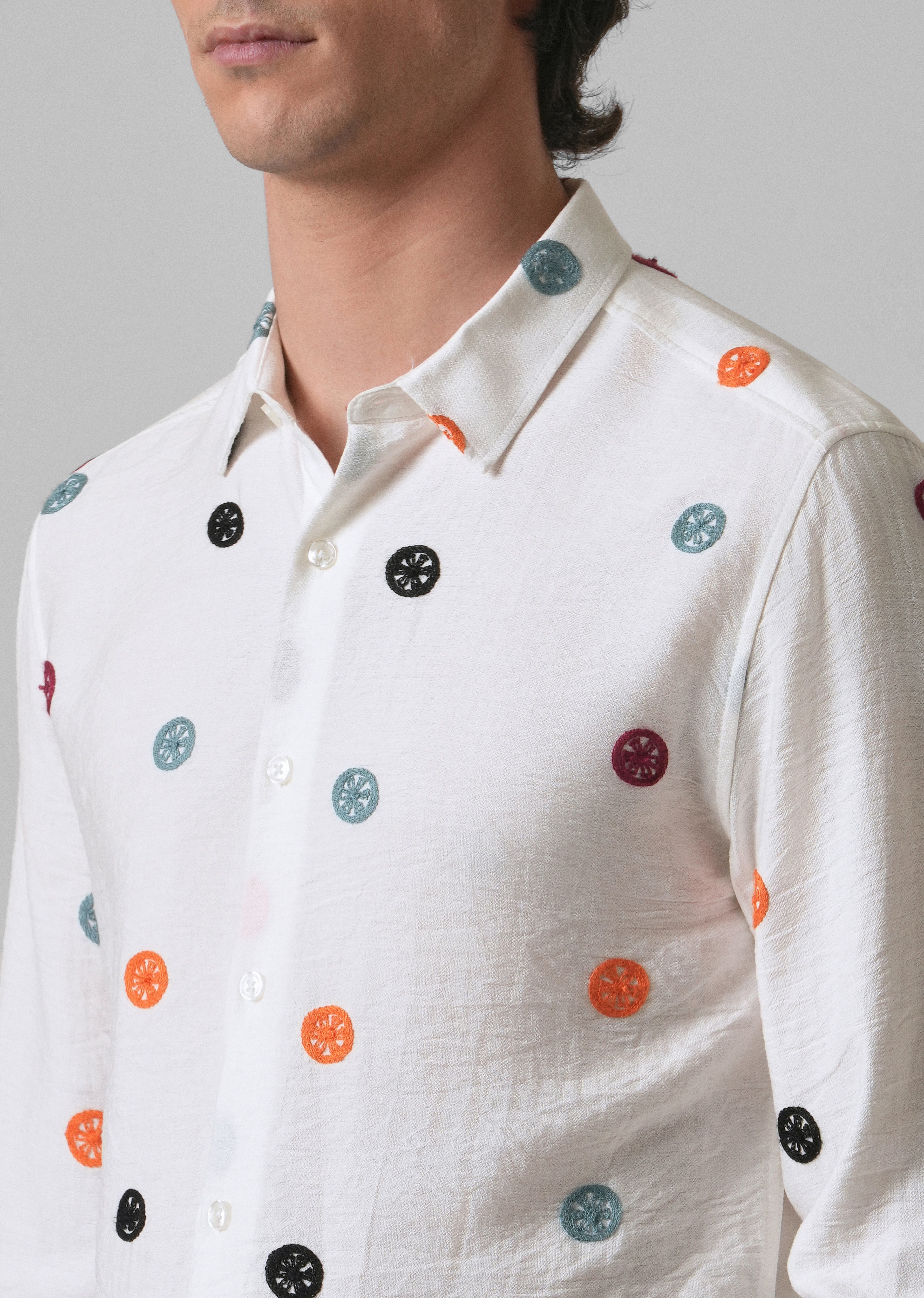 White Florescent Embroidered Shirt