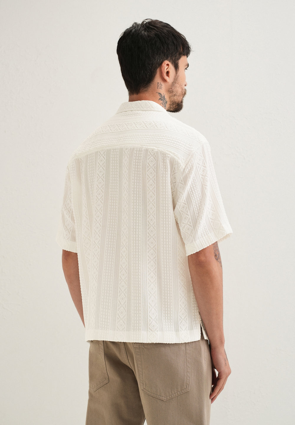 White Geometric Textured Shirt