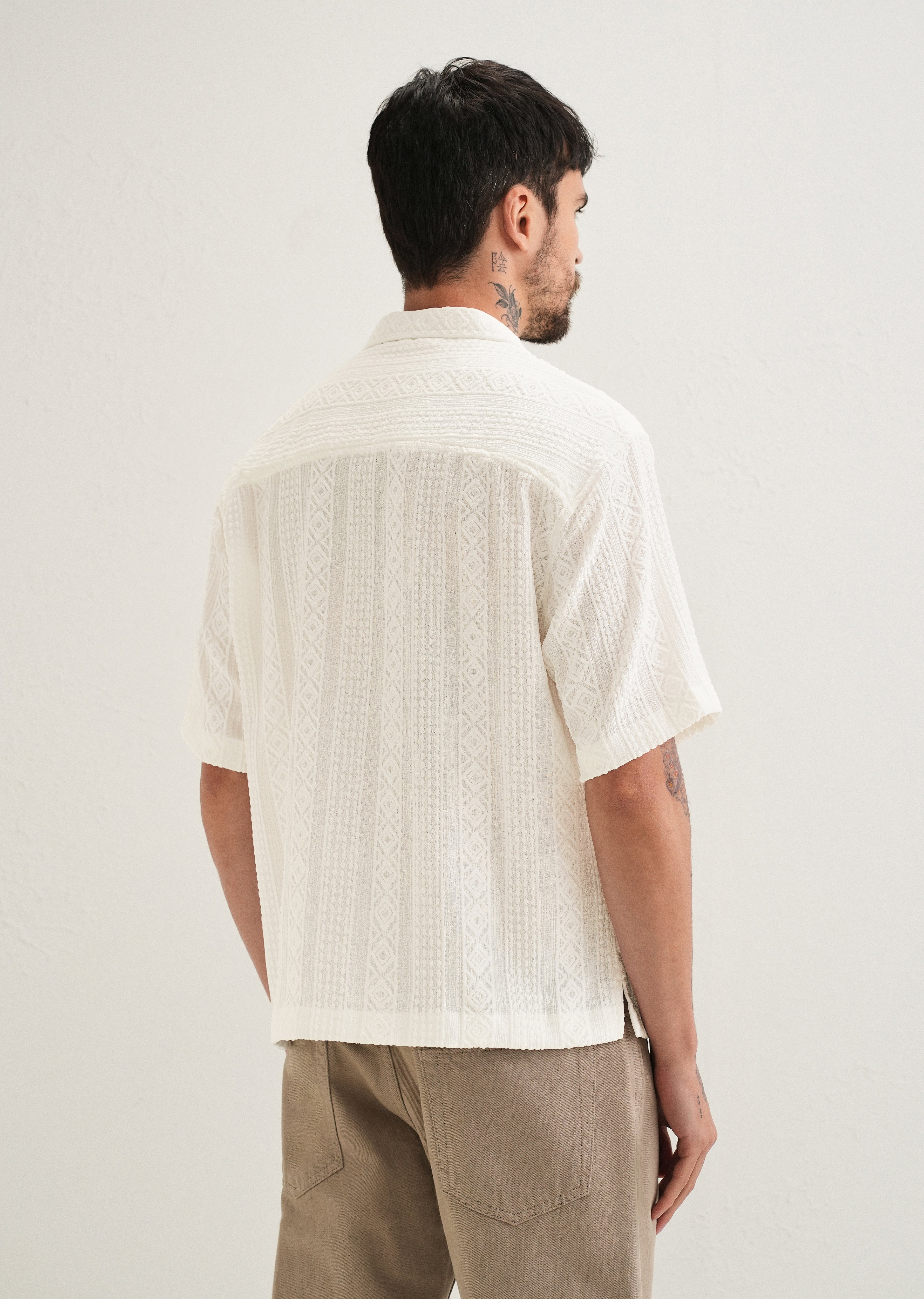 White Geometric Textured Shirt