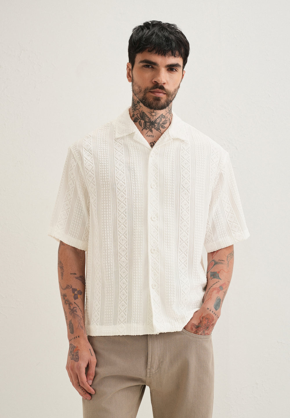 White Geometric Textured Shirt