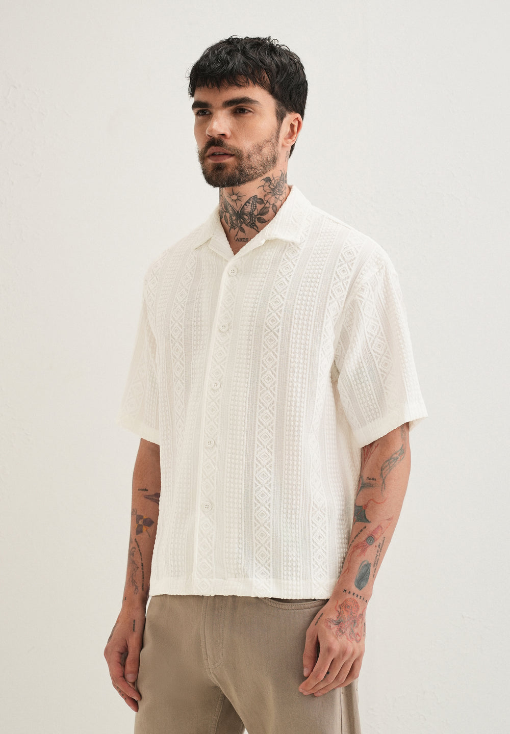 White Geometric Textured Shirt