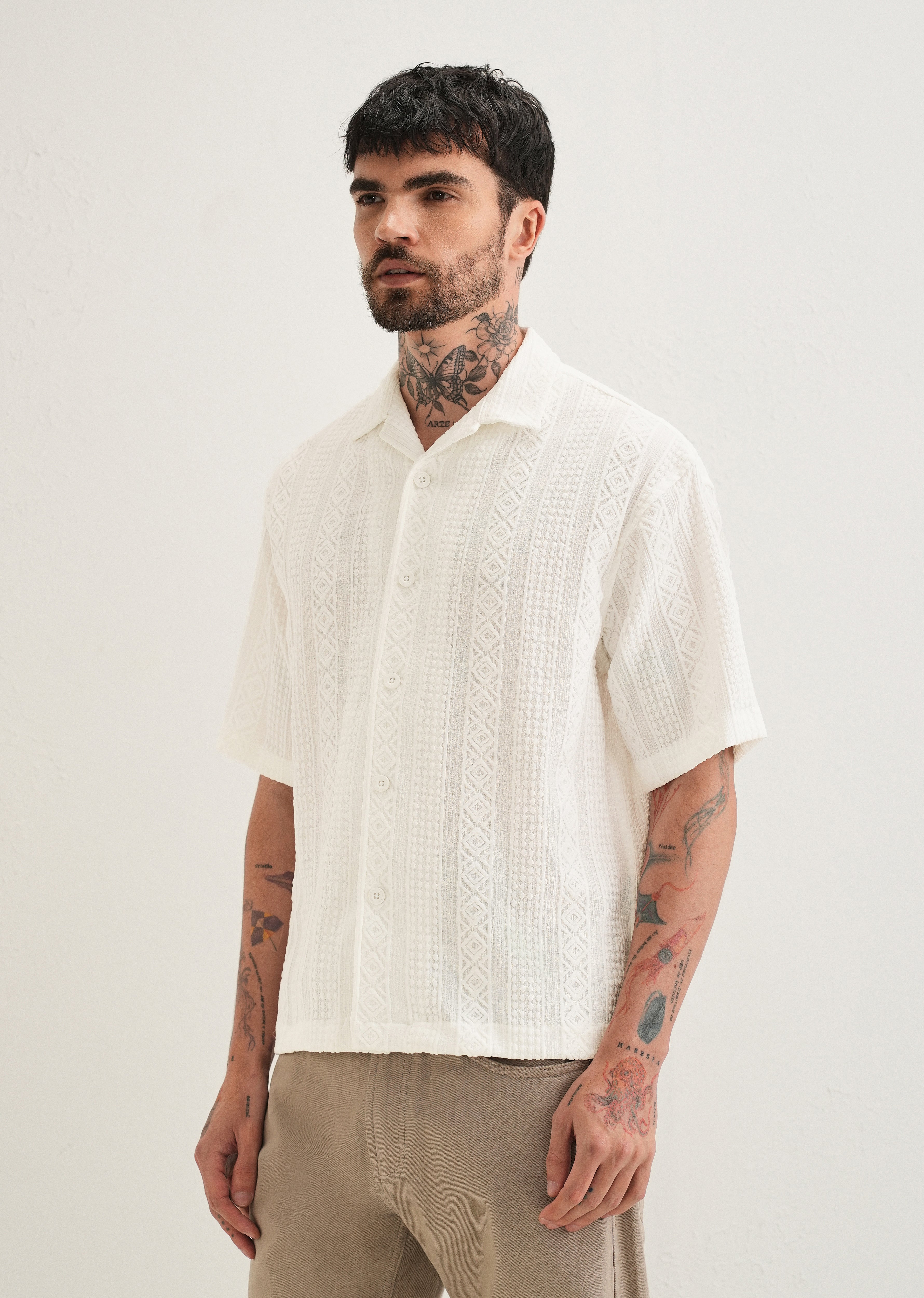 White Geometric Textured Shirt