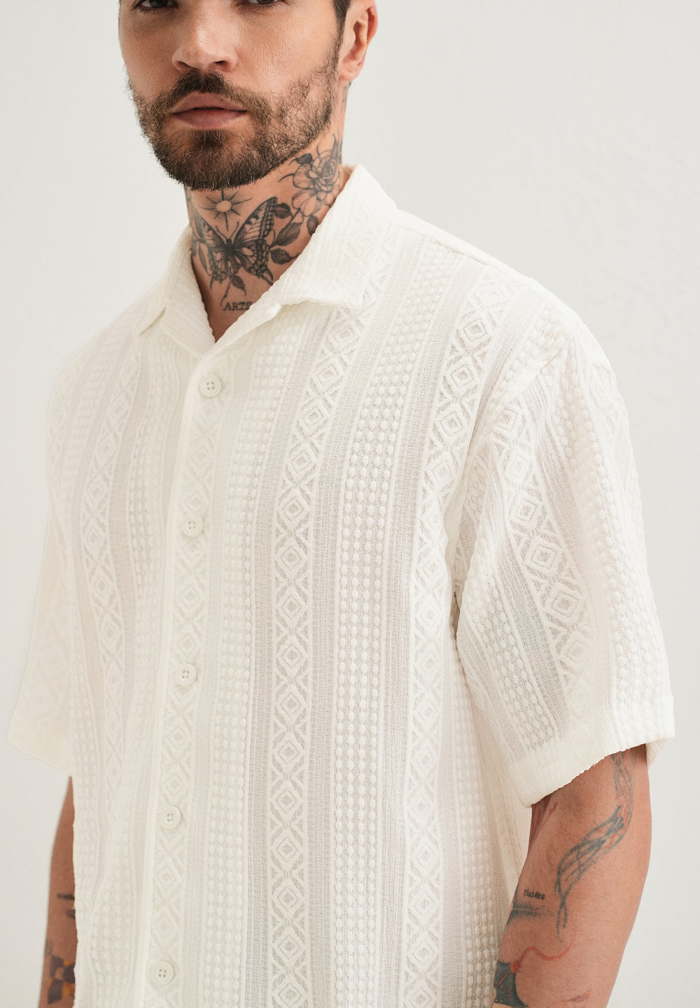 White Geometric Textured Shirt
