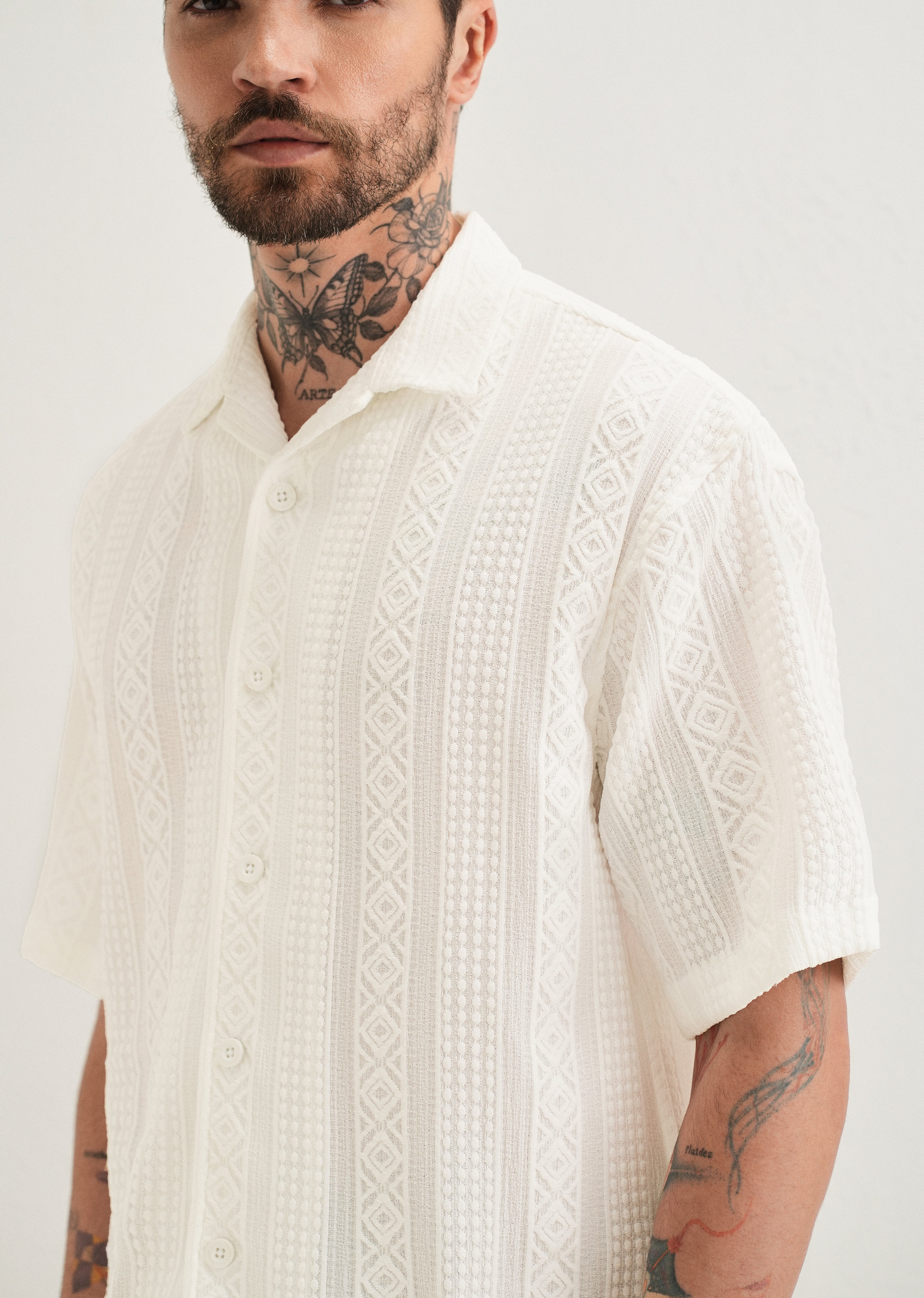 White Geometric Textured Shirt