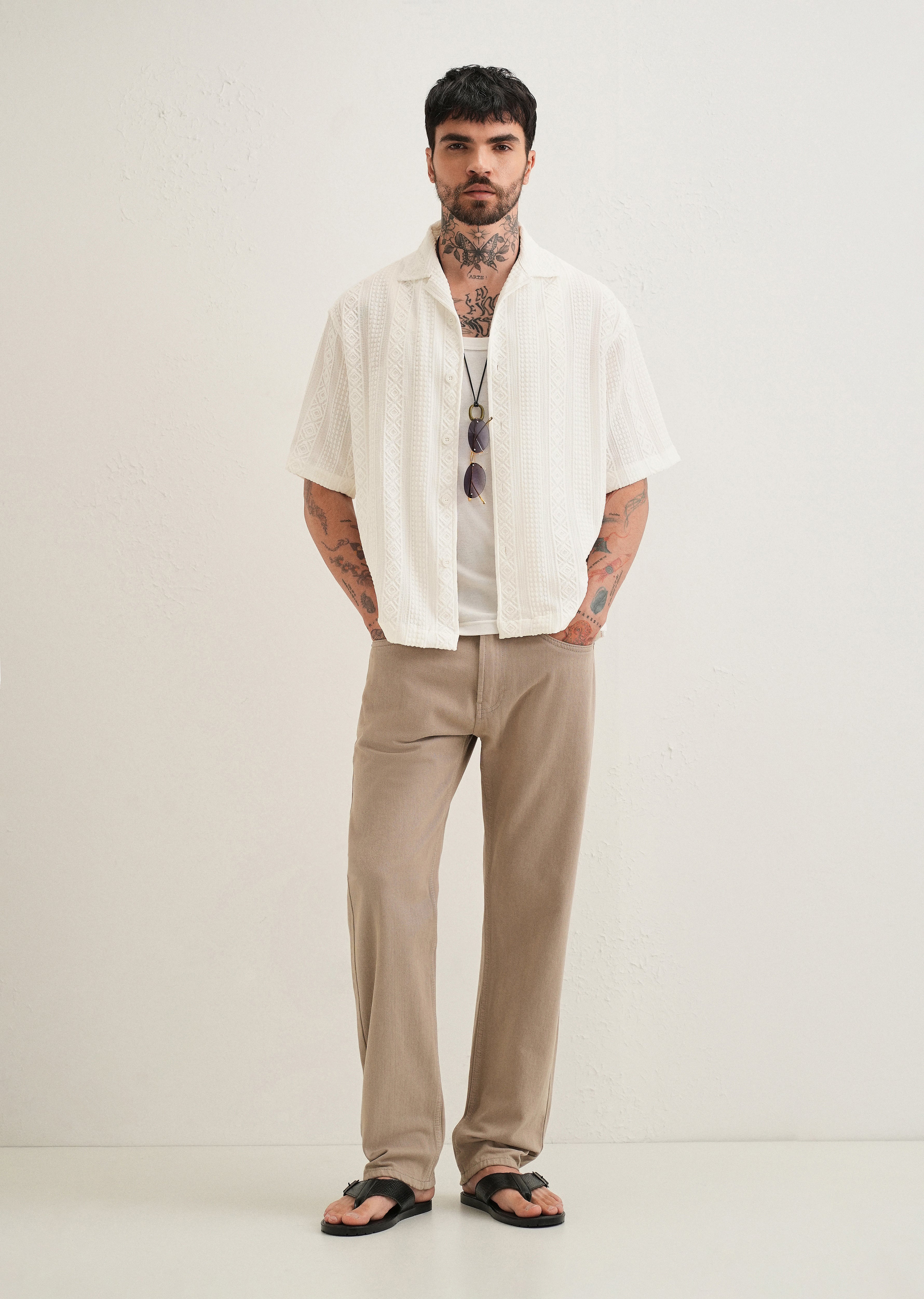 White Geometric Textured Shirt