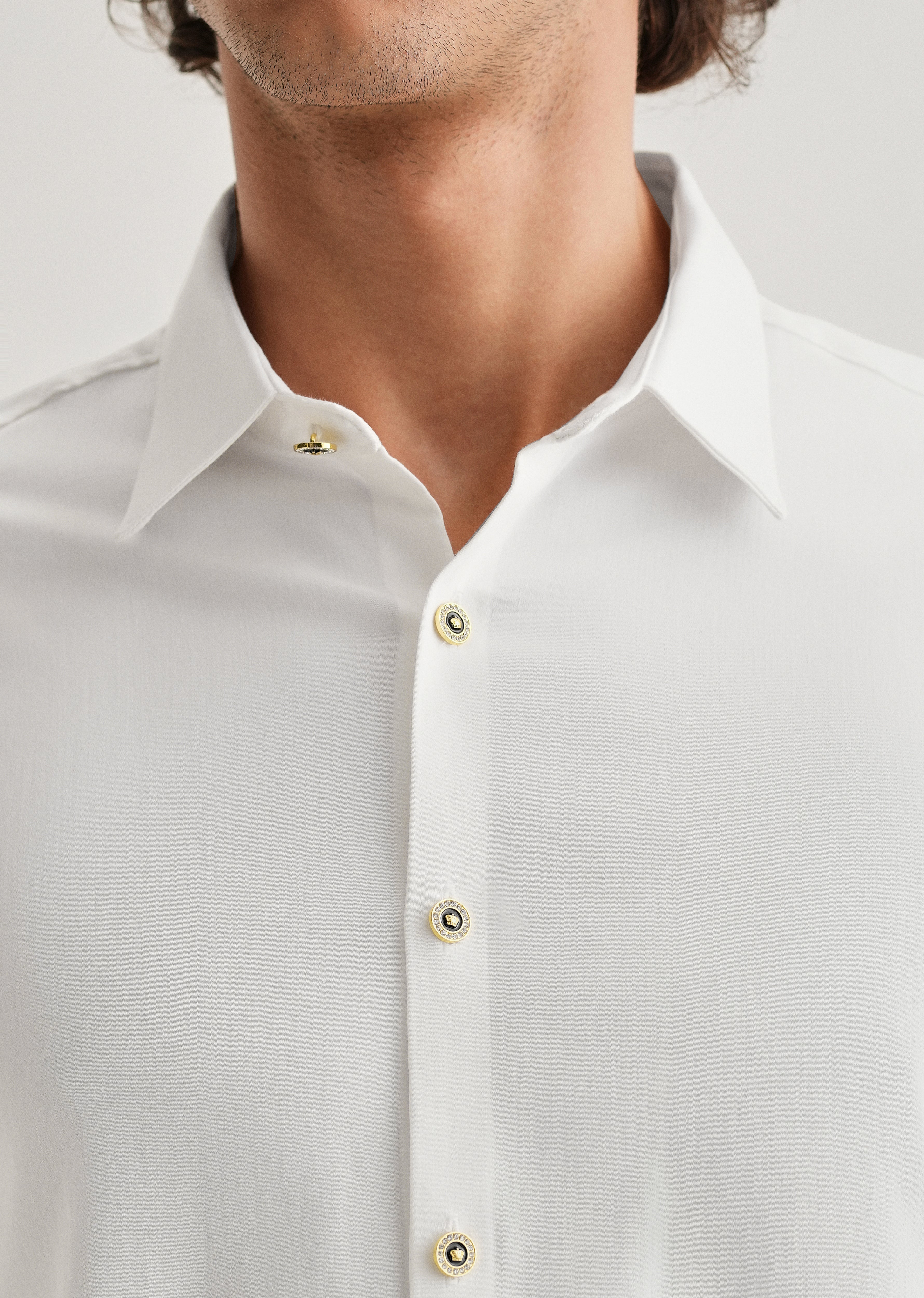 White Glossy Gold Embellished Button Shirt
