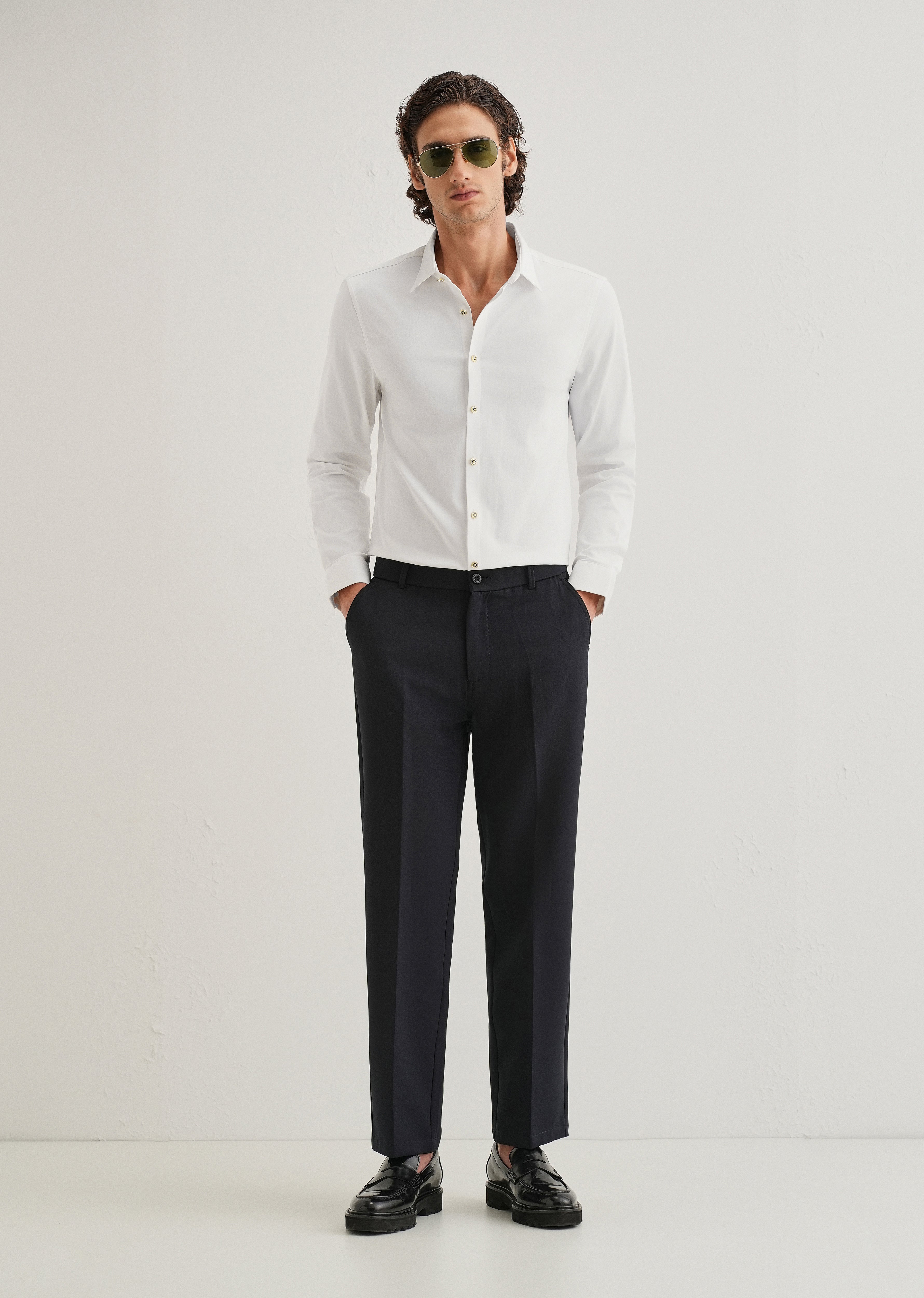 White Glossy Gold Embellished Button Shirt