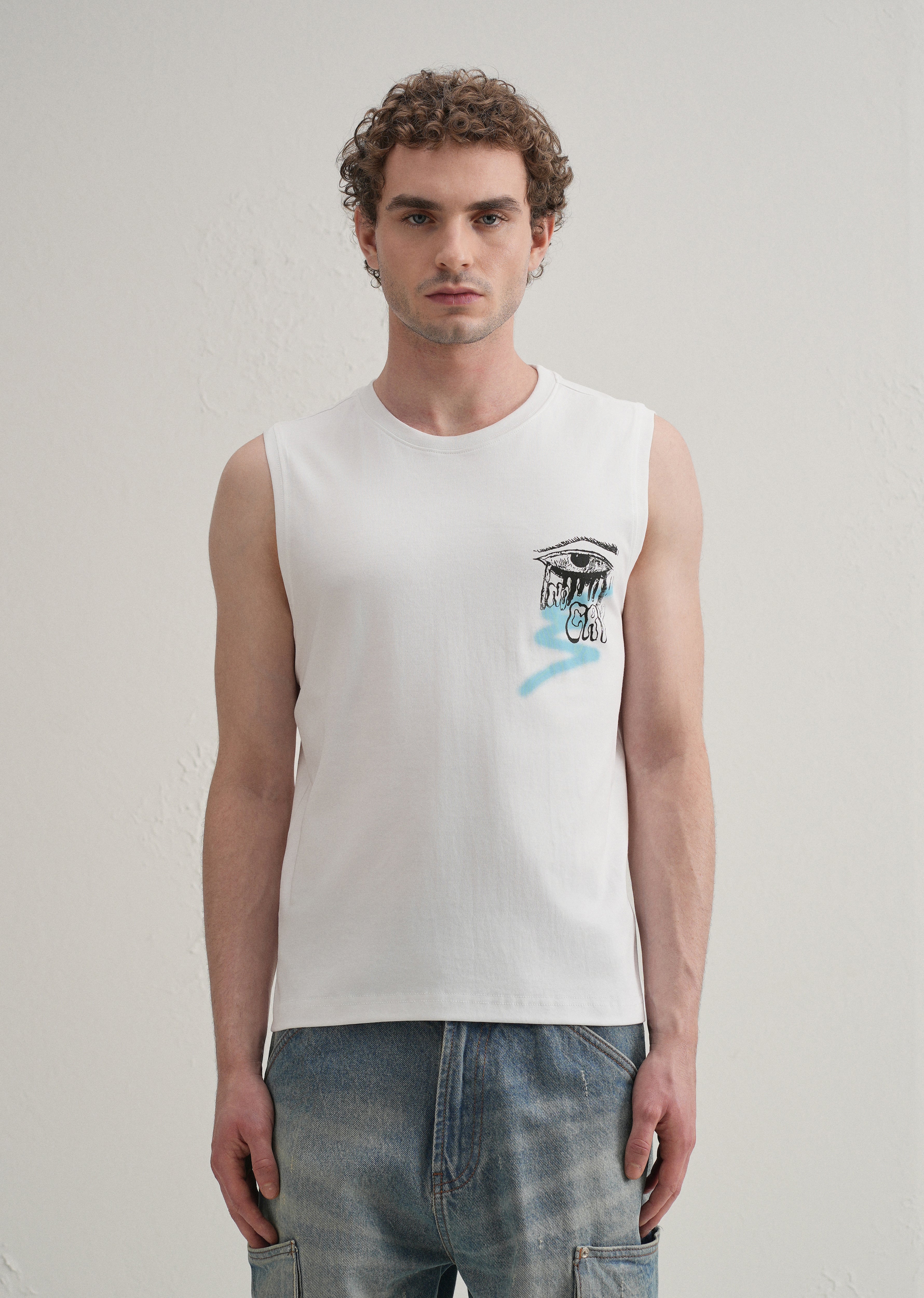 White Graffiti Printed Tank