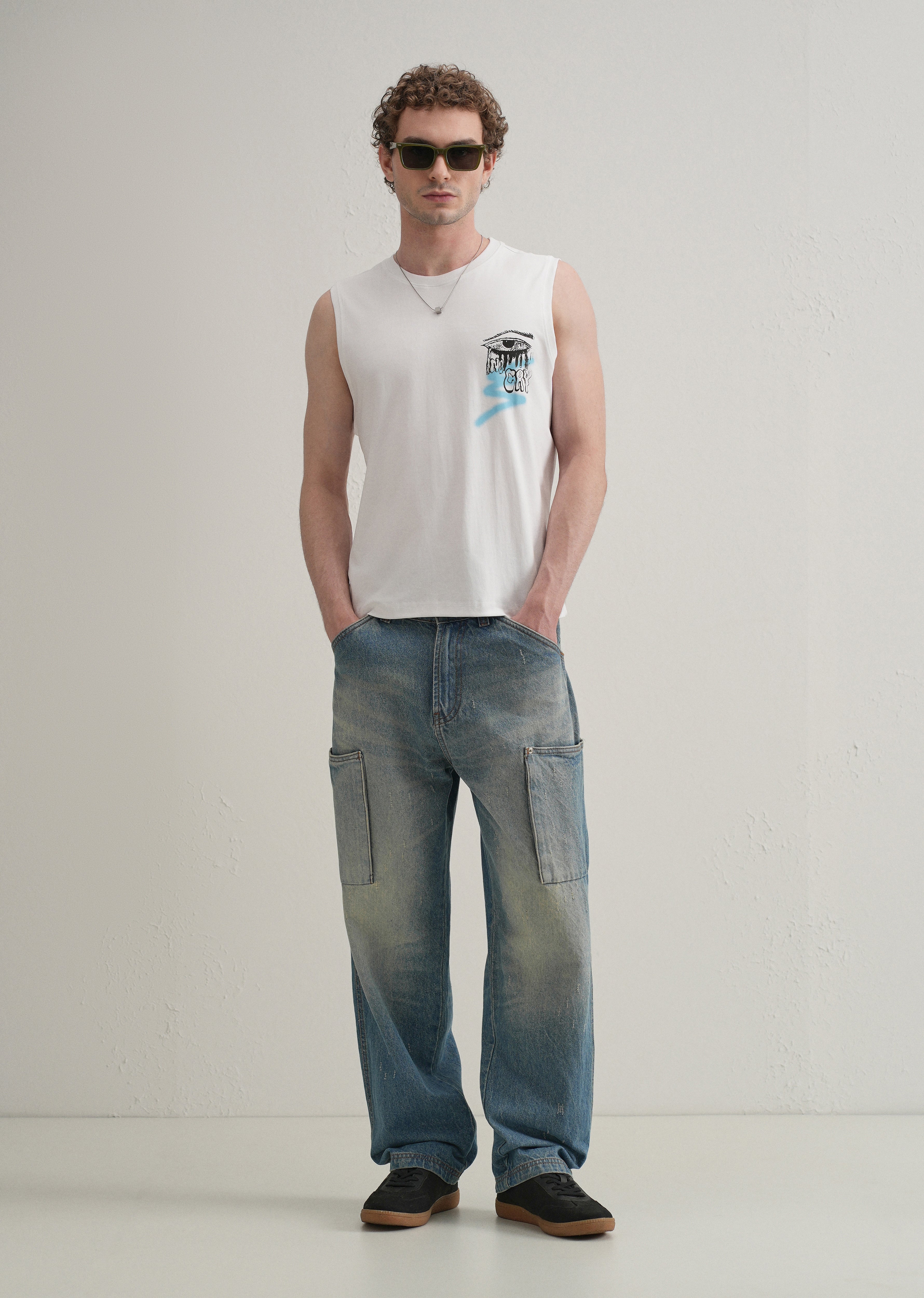 White Graffiti Printed Tank