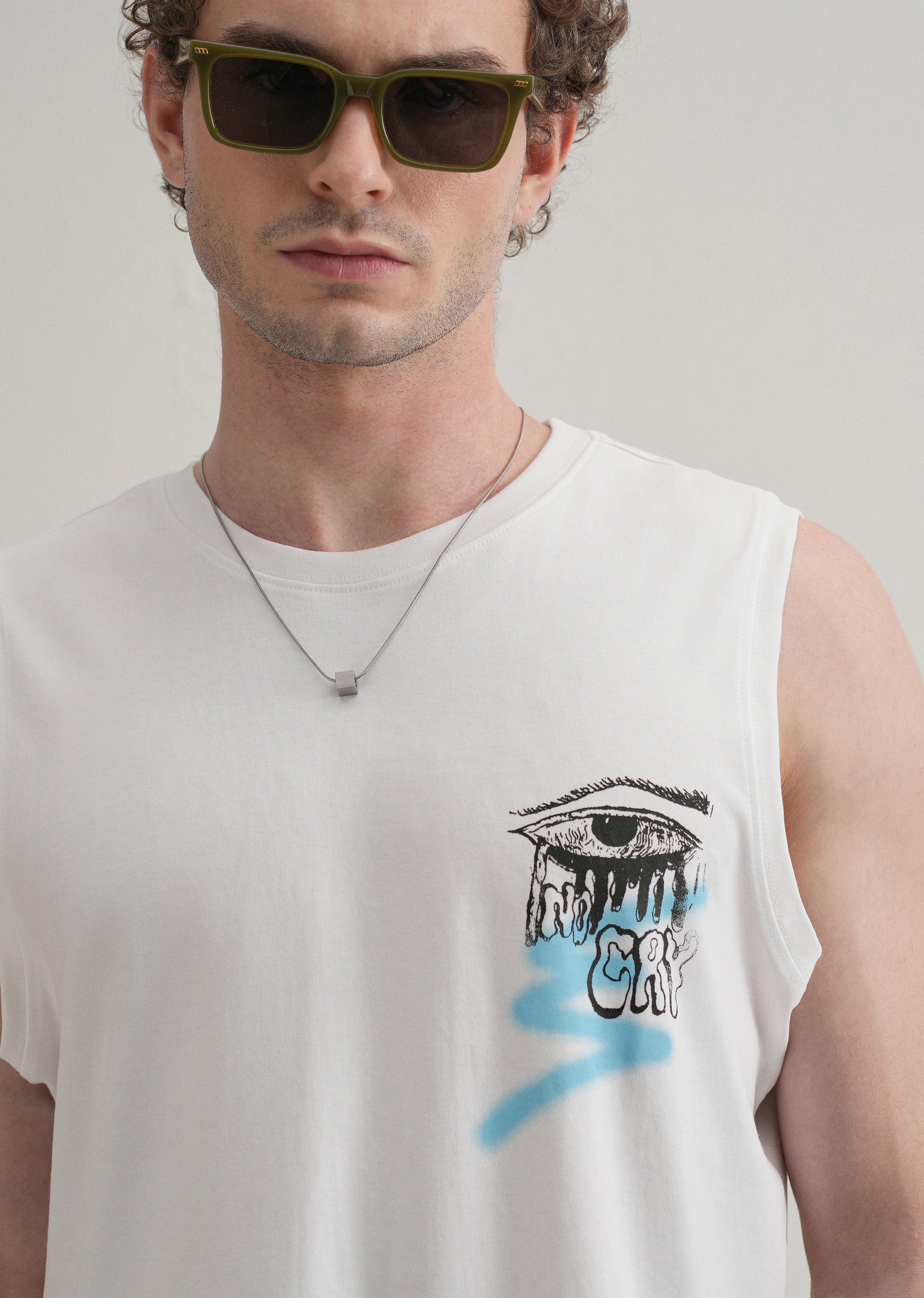 White Graffiti Printed Tank