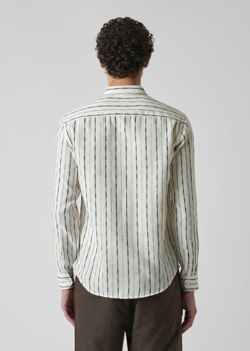 White Green Blended Cotton Striped Shirt