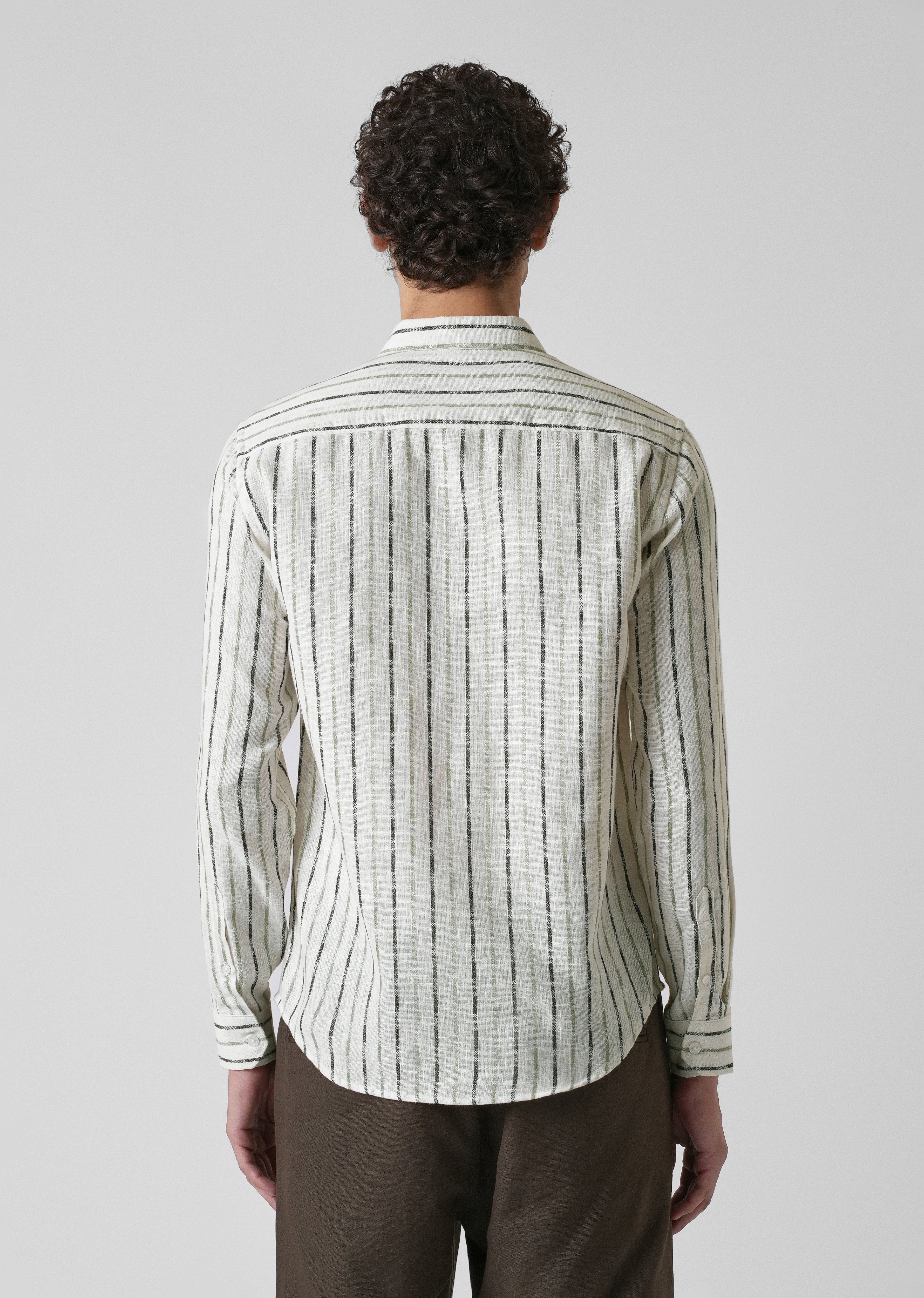 White Green Blended Cotton Striped Shirt