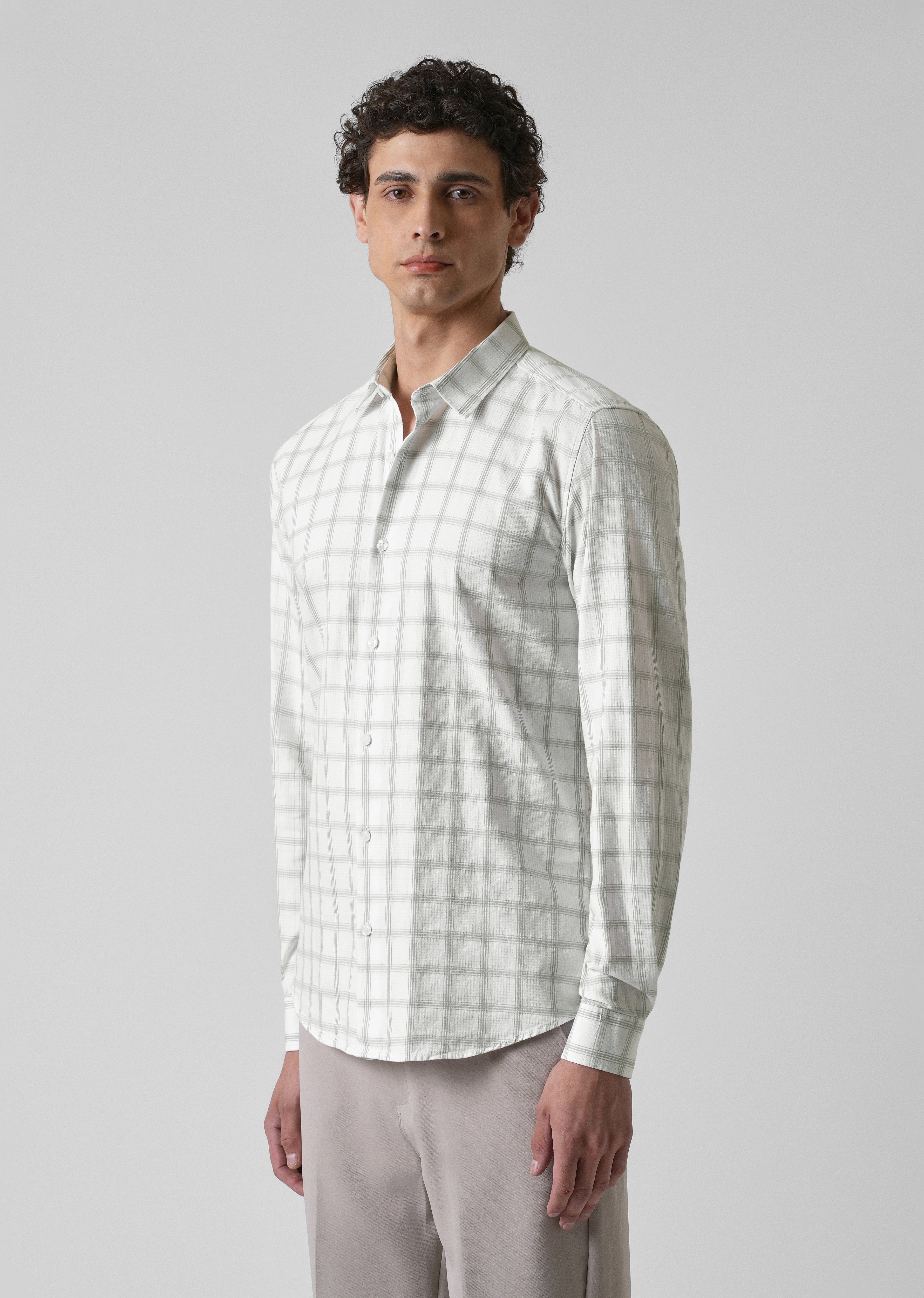 White Cotton Check Shirt