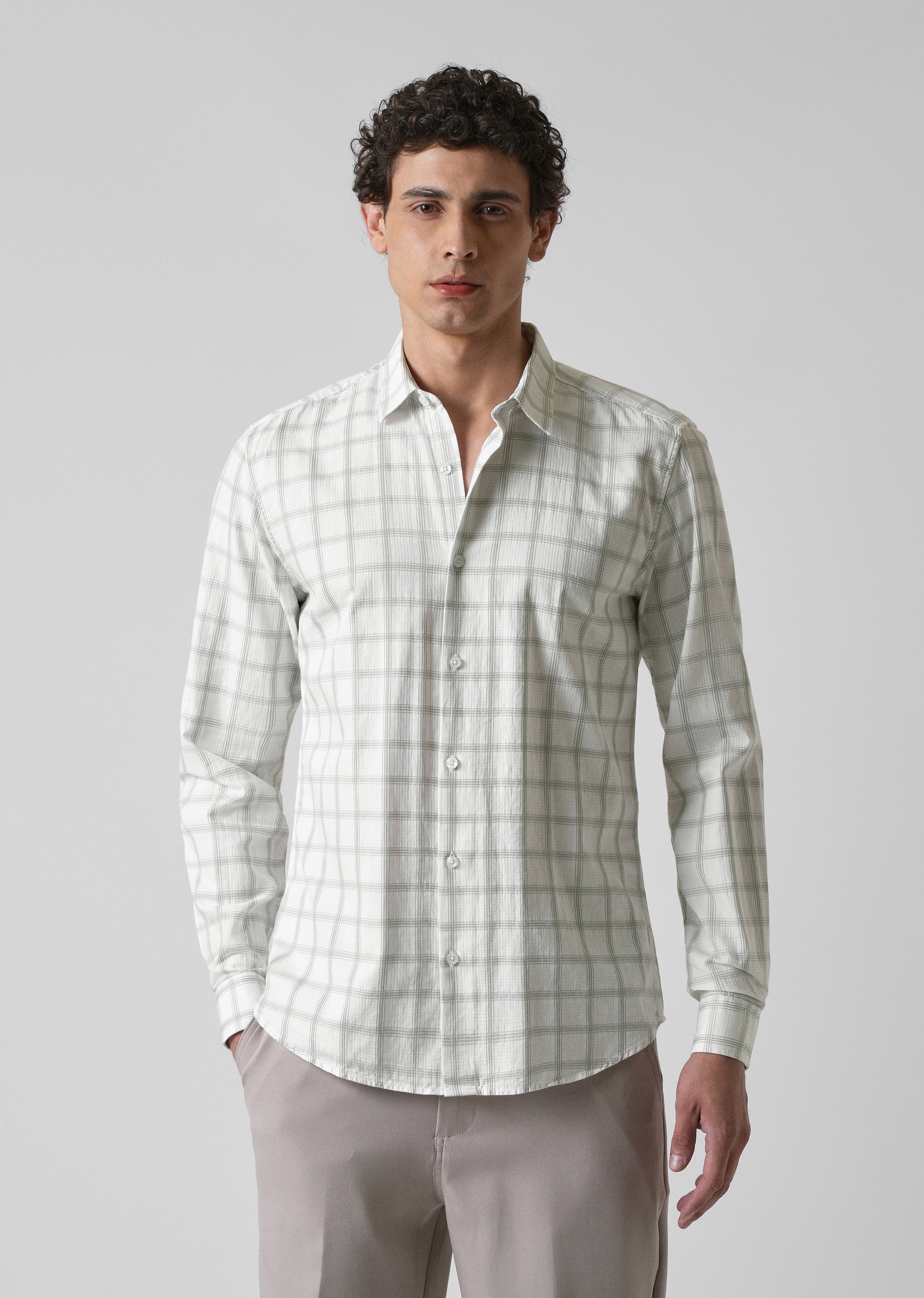 White Cotton Check Shirt