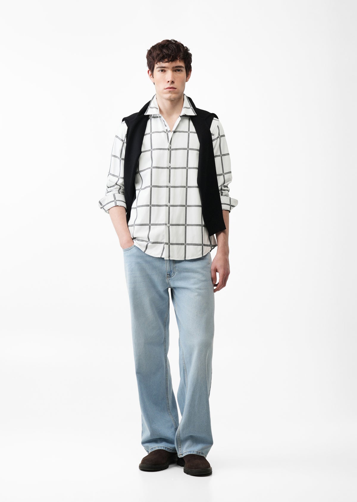White Grid Jacquard Check Shirt