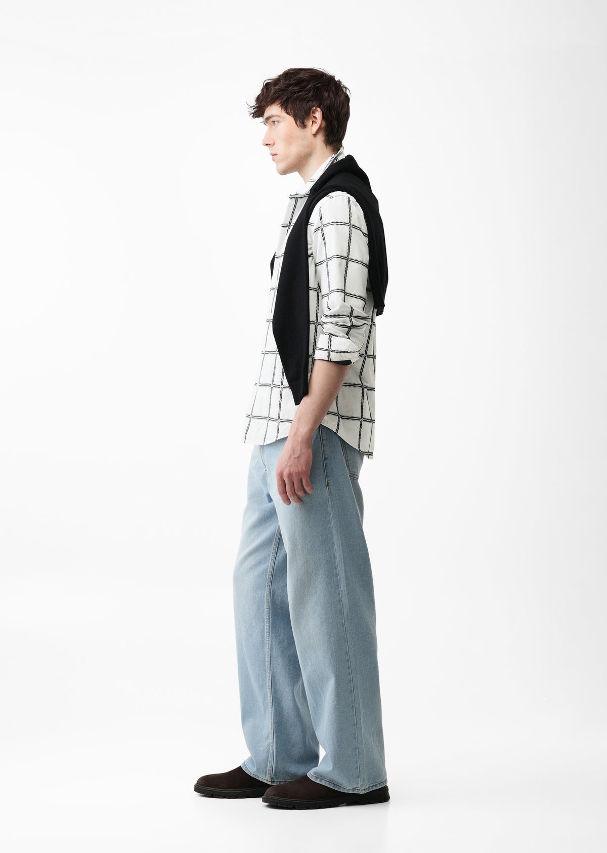 White Grid Jacquard Check Shirt
