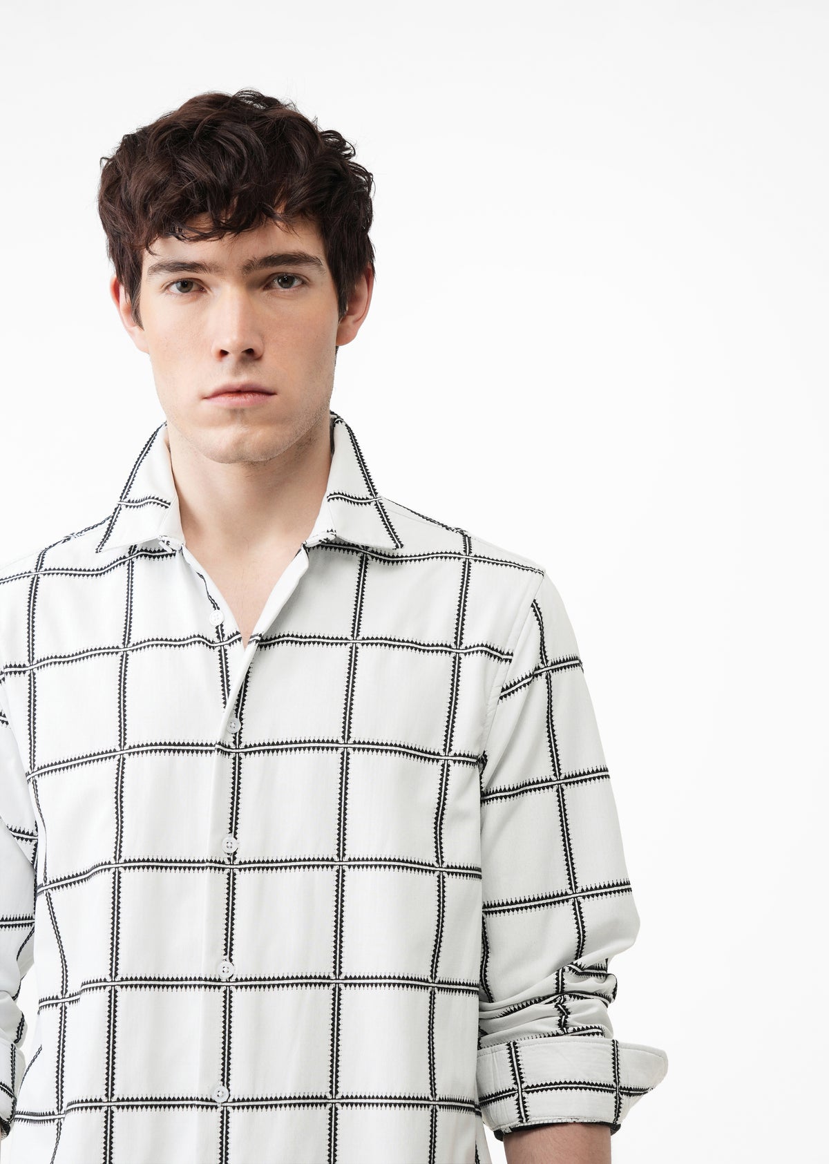 White Grid Jacquard Check Shirt