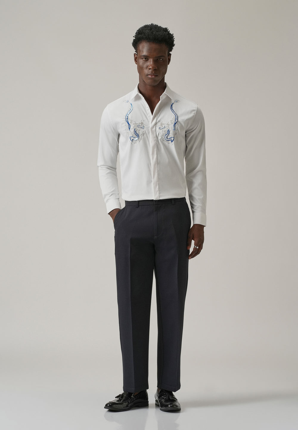 White Handcrafted Dragon Designer Shirt